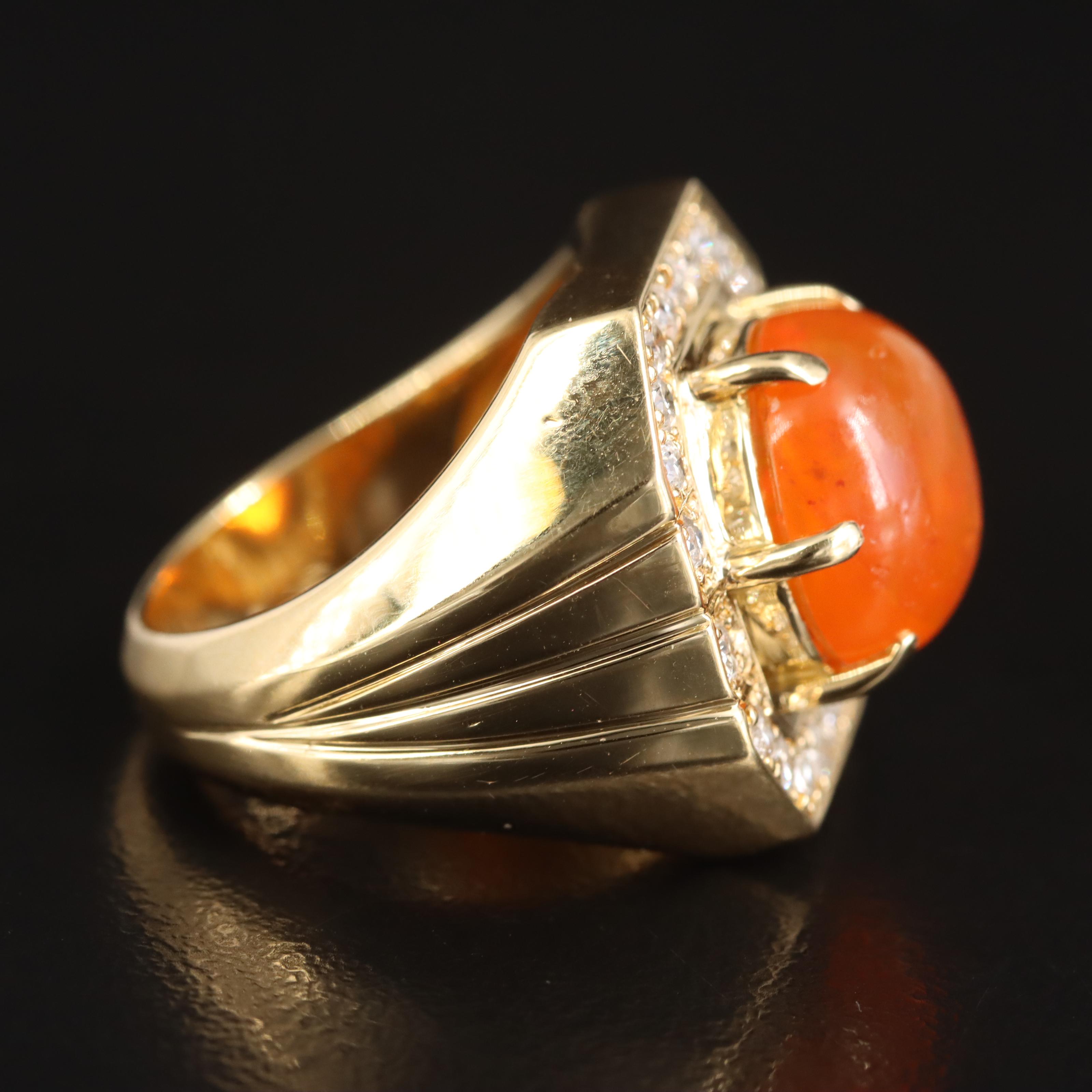 18K 4.04 CTW Fire Opal and Diamond Ring