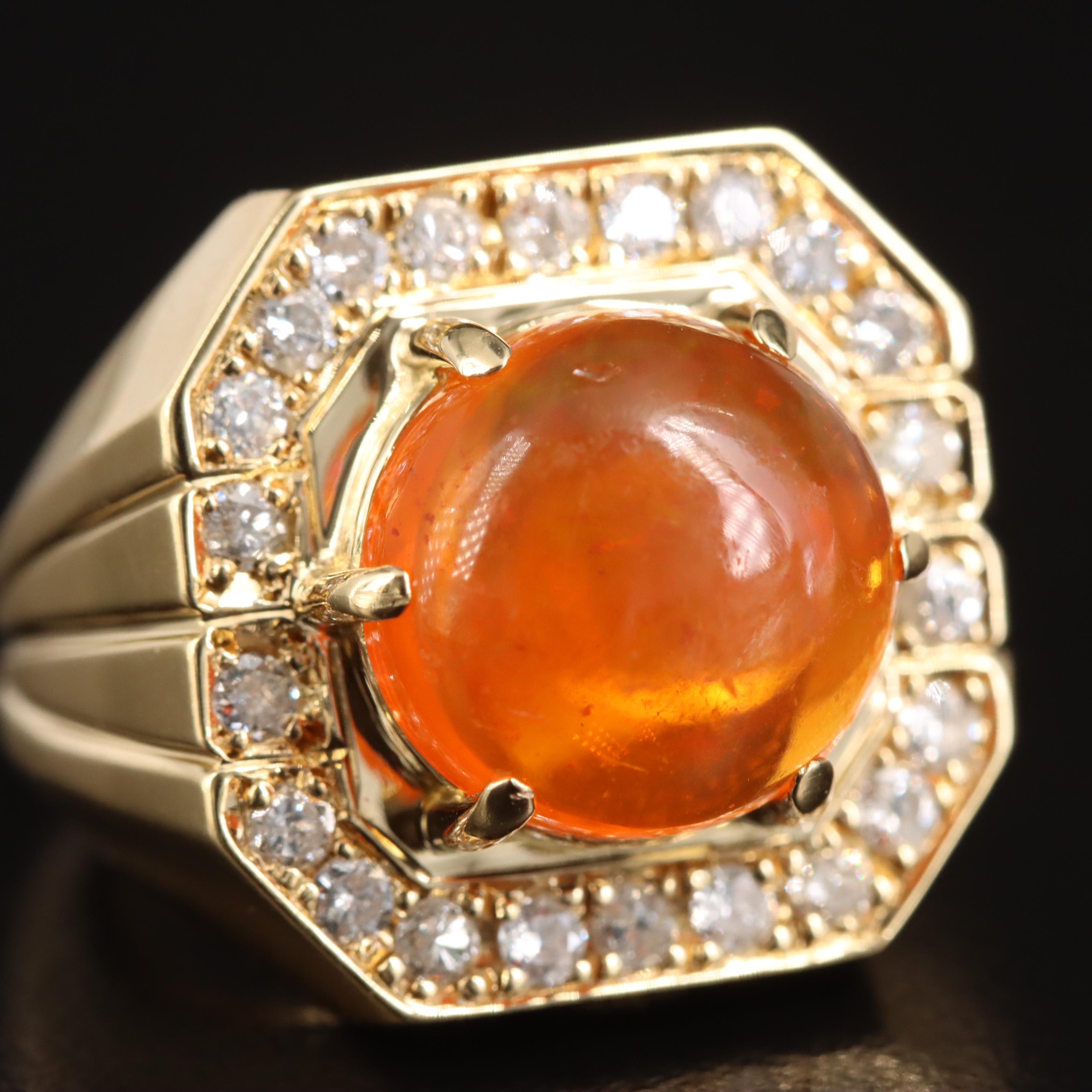 18K 4.04 CTW Fire Opal and Diamond Ring