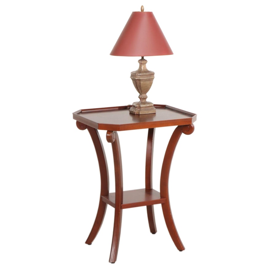Empire Style Inlaid Top Side Table with Chapman Vasiform Table Lamp