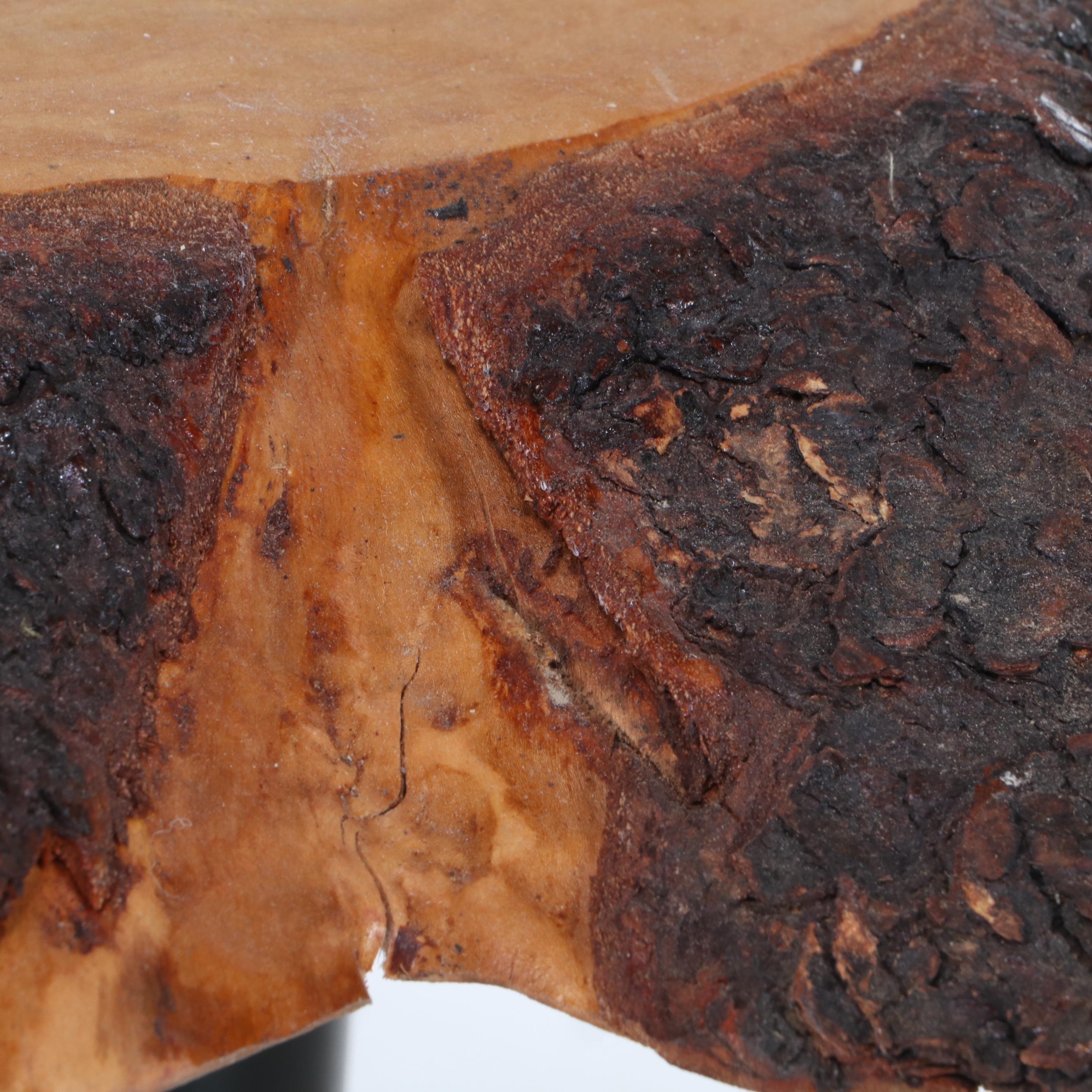 Contemporary Live Edge Wood Slab and Black Metal Pedestal Table