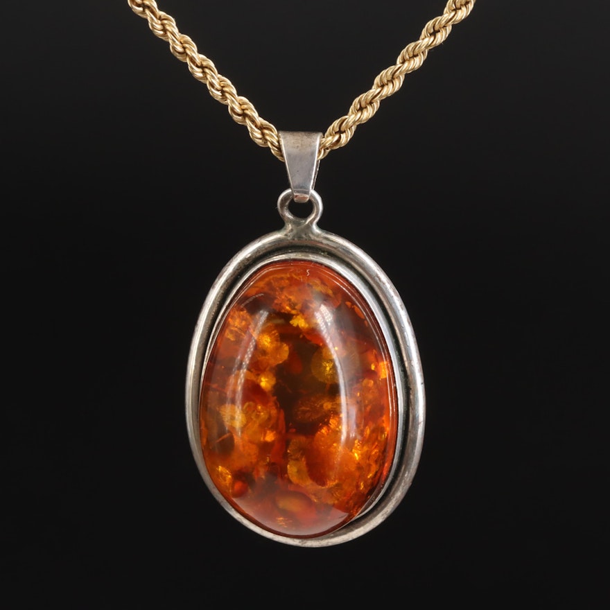 14K Rope Chain with Sterling Amber Pendant