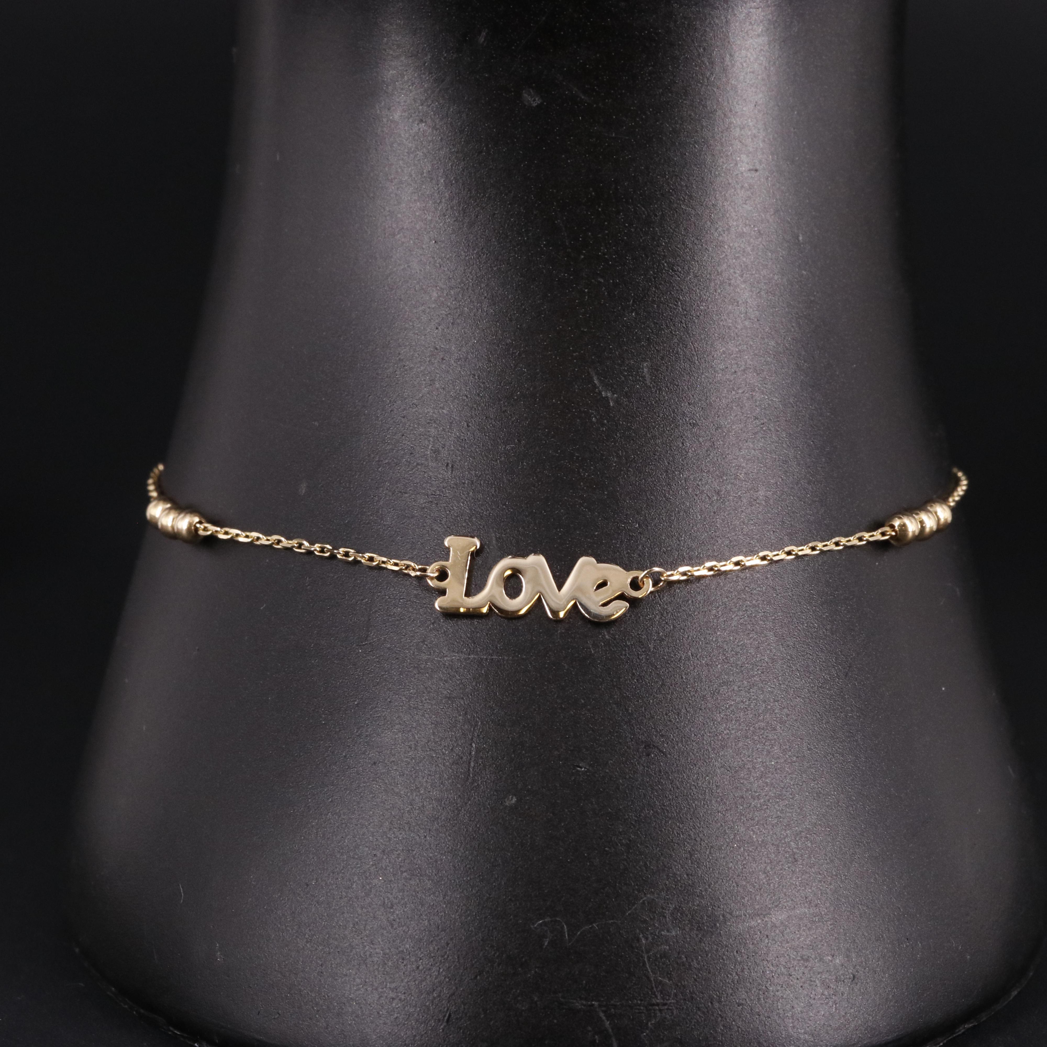 14K Cable Chain Bracelet With Stationary "Love" and Beading