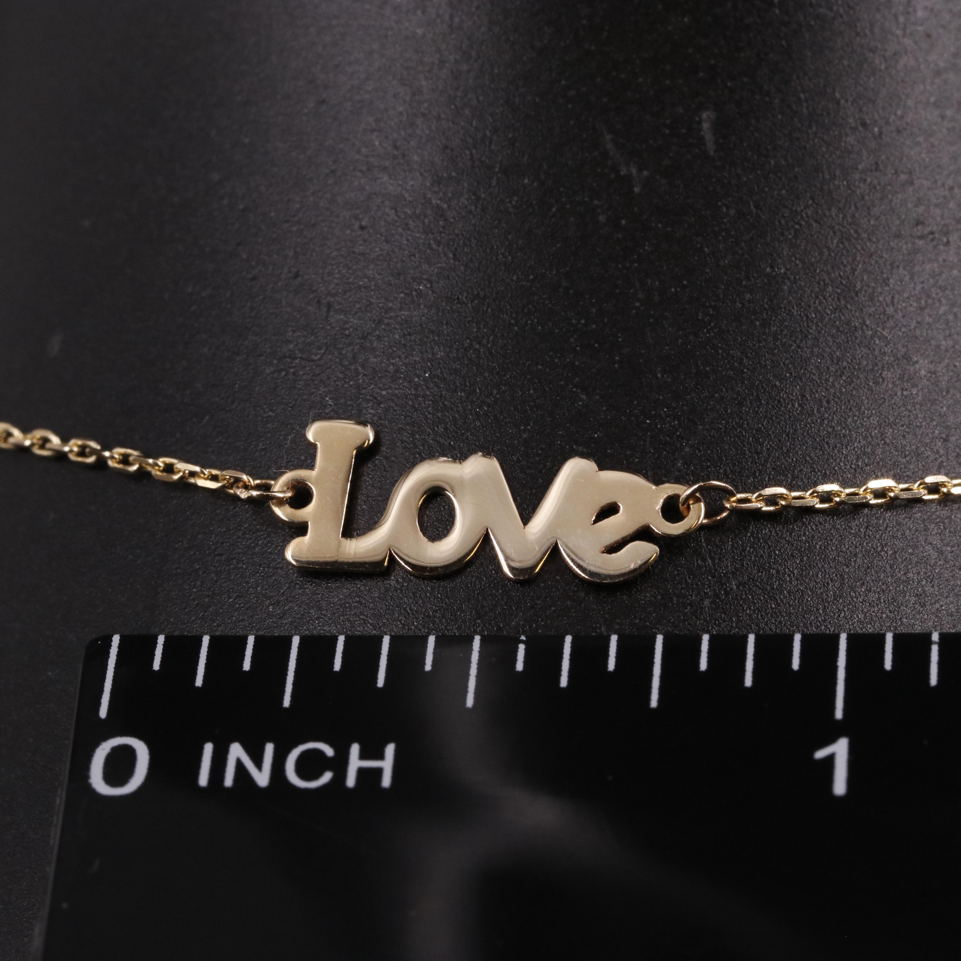 14K Cable Chain Bracelet With Stationary "Love" and Beading