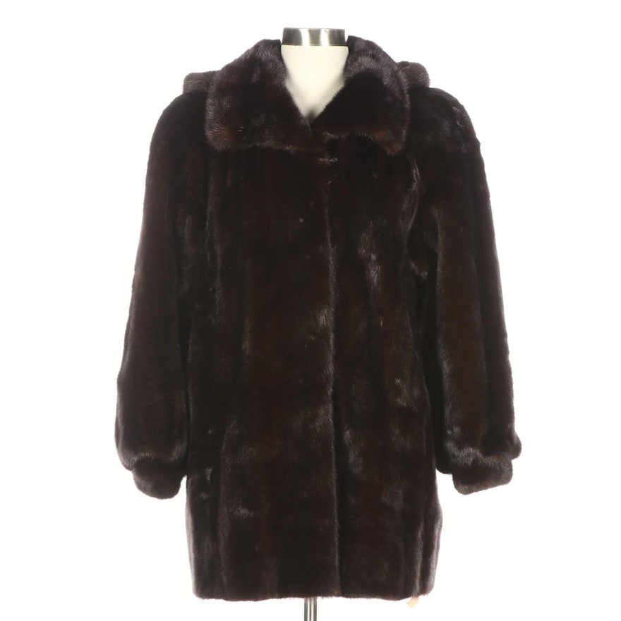 Dark Brown Mink Fur Jacket with Detachable Hood by Saga Mink