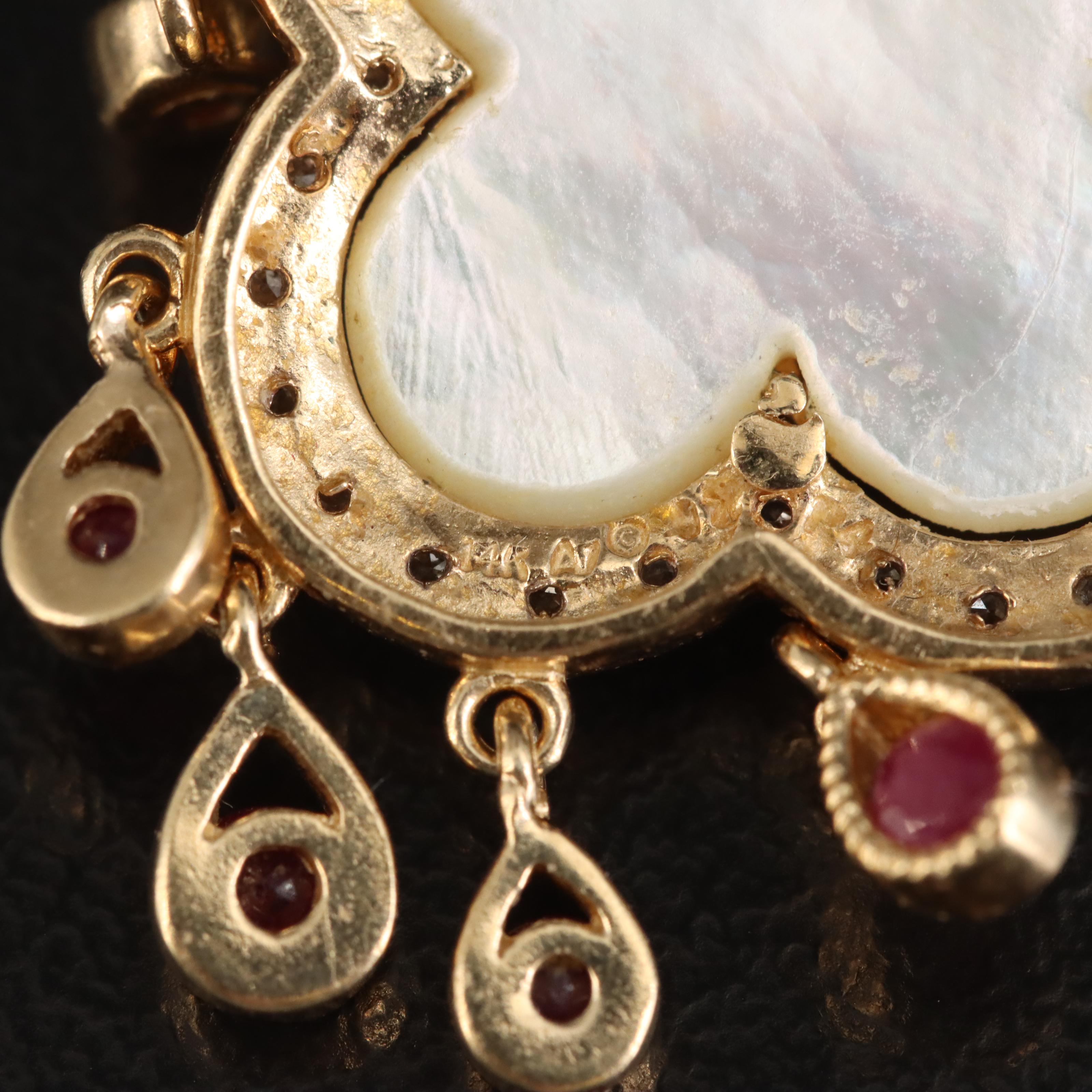 14K Diamond, Ruby and Mother-of-Pearl Quatrefoil Pendant Necklace