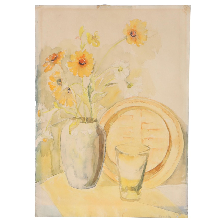 Watercolor Painting of Floral Still Life
