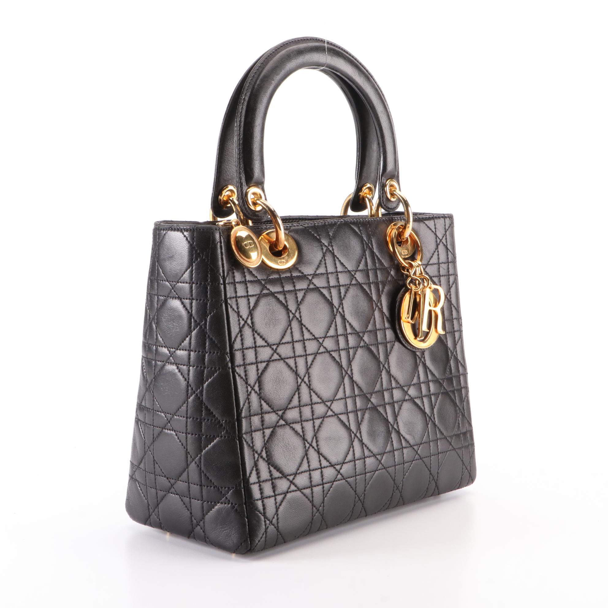 Christian Dior Medium Lady Dior Handbag in Cannage Quilted Lambskin Leather