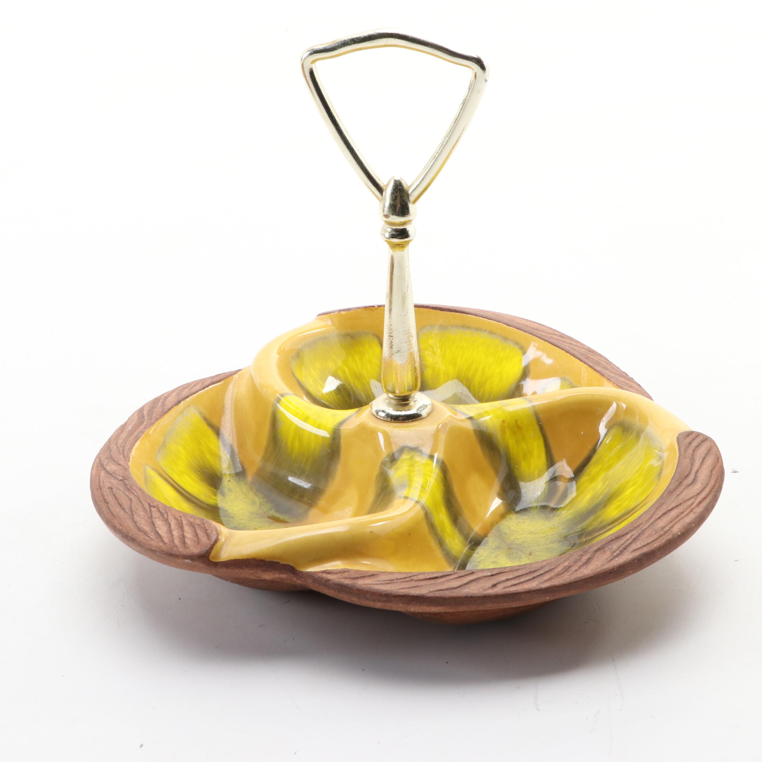 Multi-Wood Lazy Susan with Ceramic Relish Dish