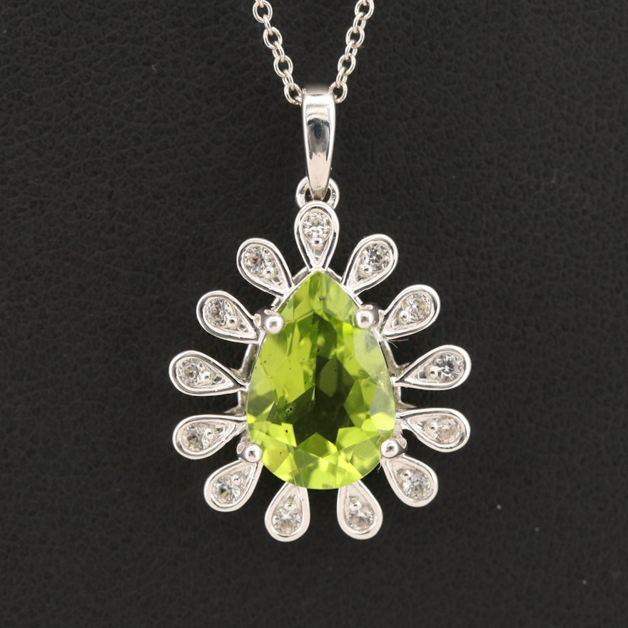 Sterling Peridot and Sapphire Pendant Necklace