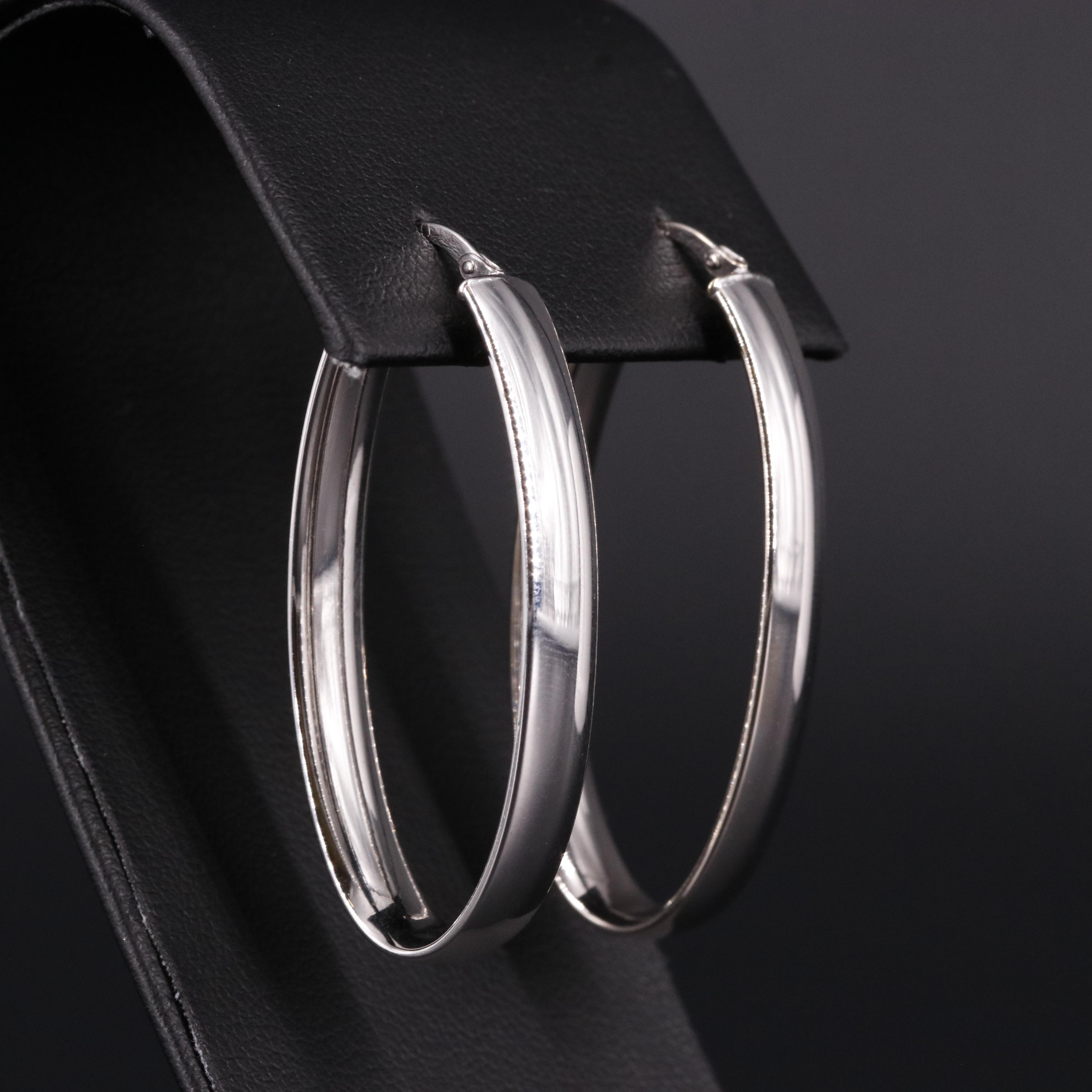 14K Oval Latch Back Hoop Earrings