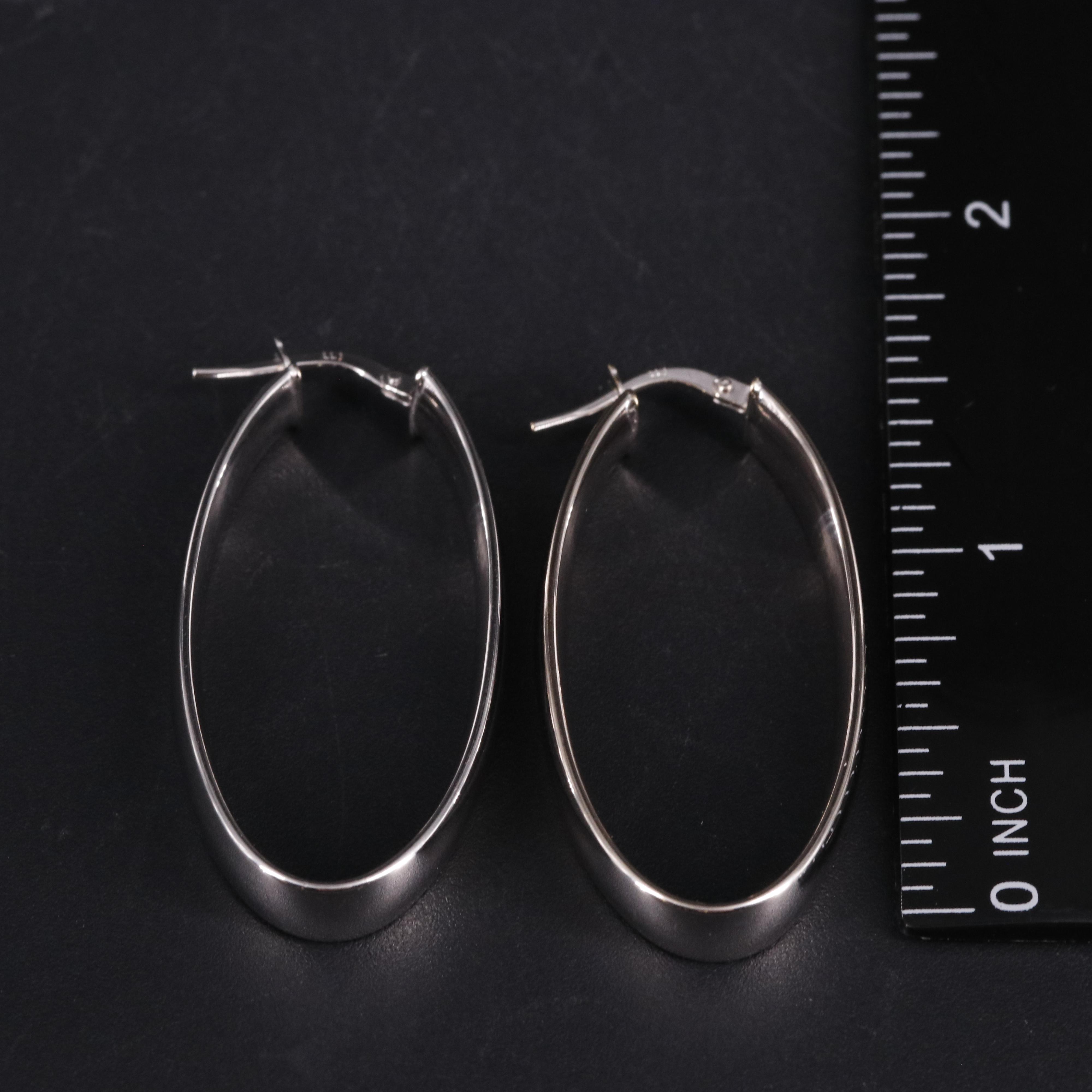 14K Oval Latch Back Hoop Earrings