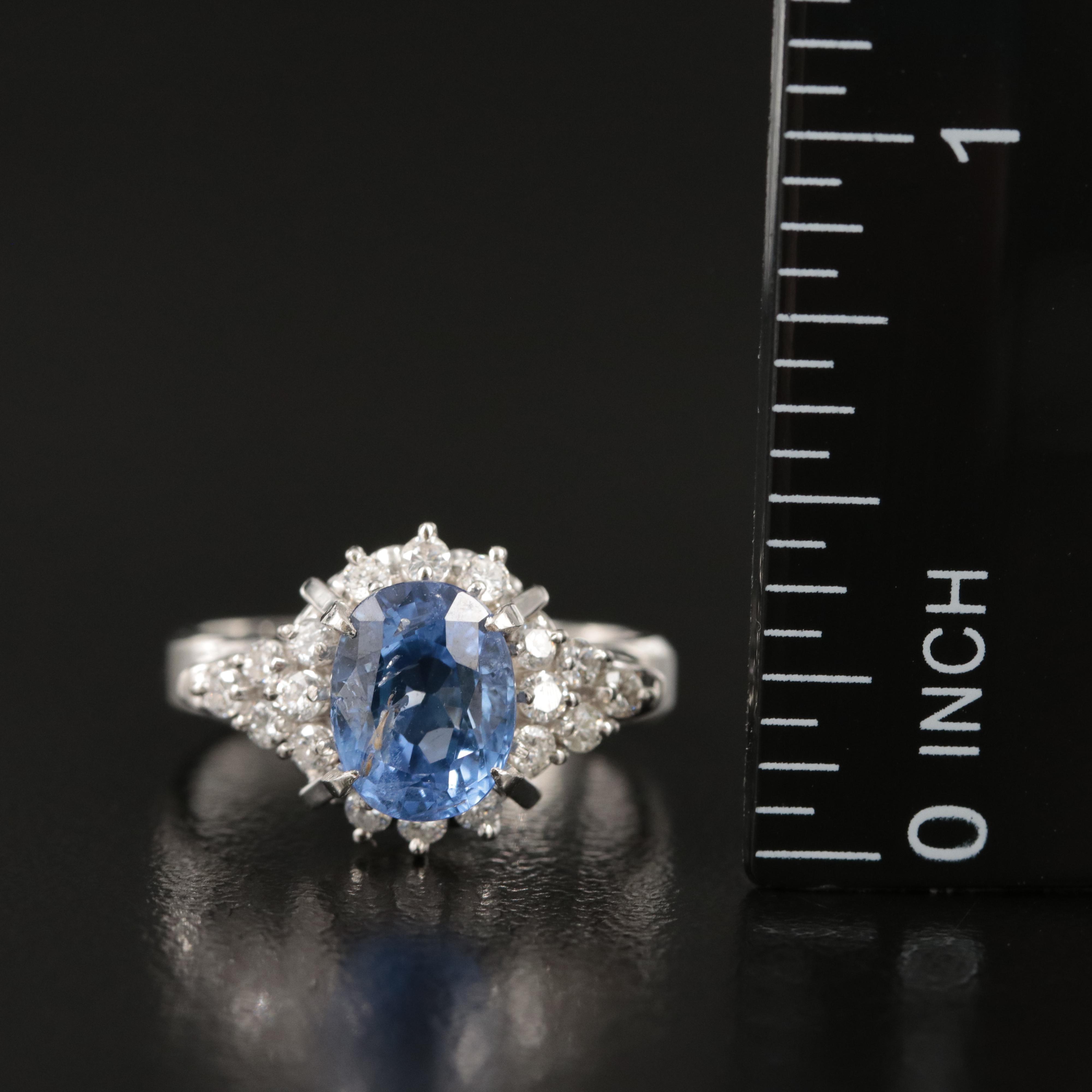 2.16 CT Unheated Ceylon Sapphire and Diamond Ring with Online Digital GIA Report