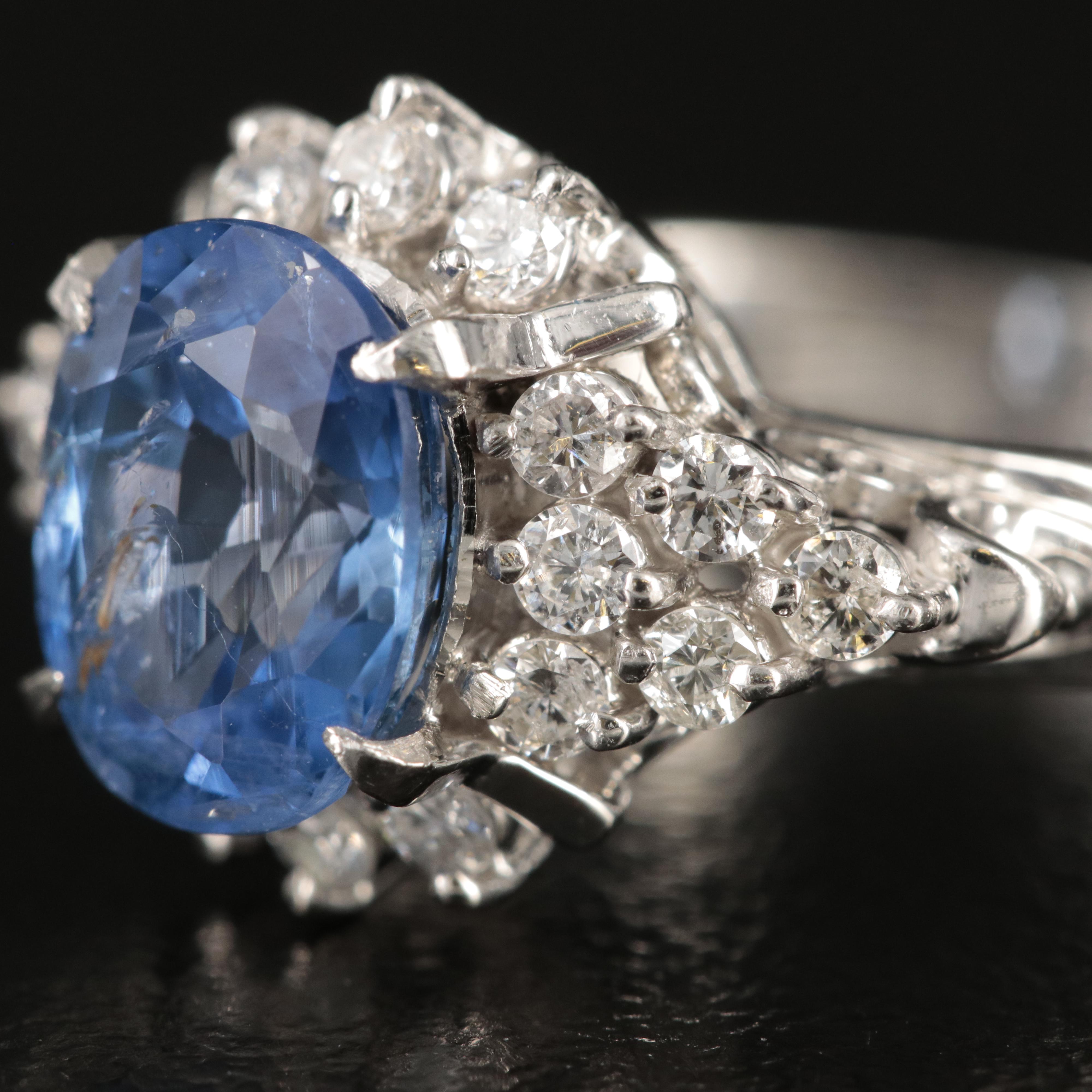 2.16 CT Unheated Ceylon Sapphire and Diamond Ring with Online Digital GIA Report