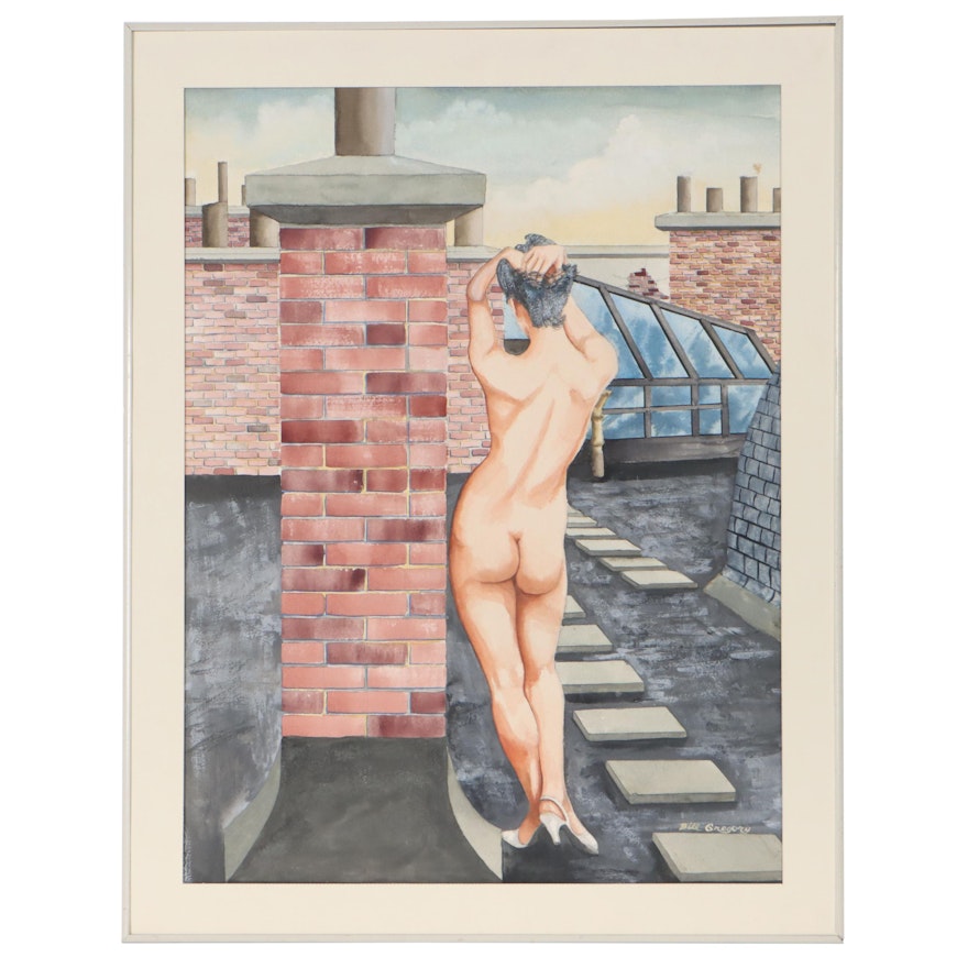 Bill Gregory Watercolor Illustration of a Standing Female Nude