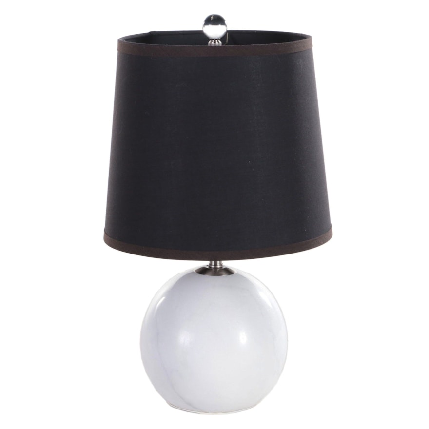 Surya Contemporary White Marble Orb Table Lamp with Black Shade