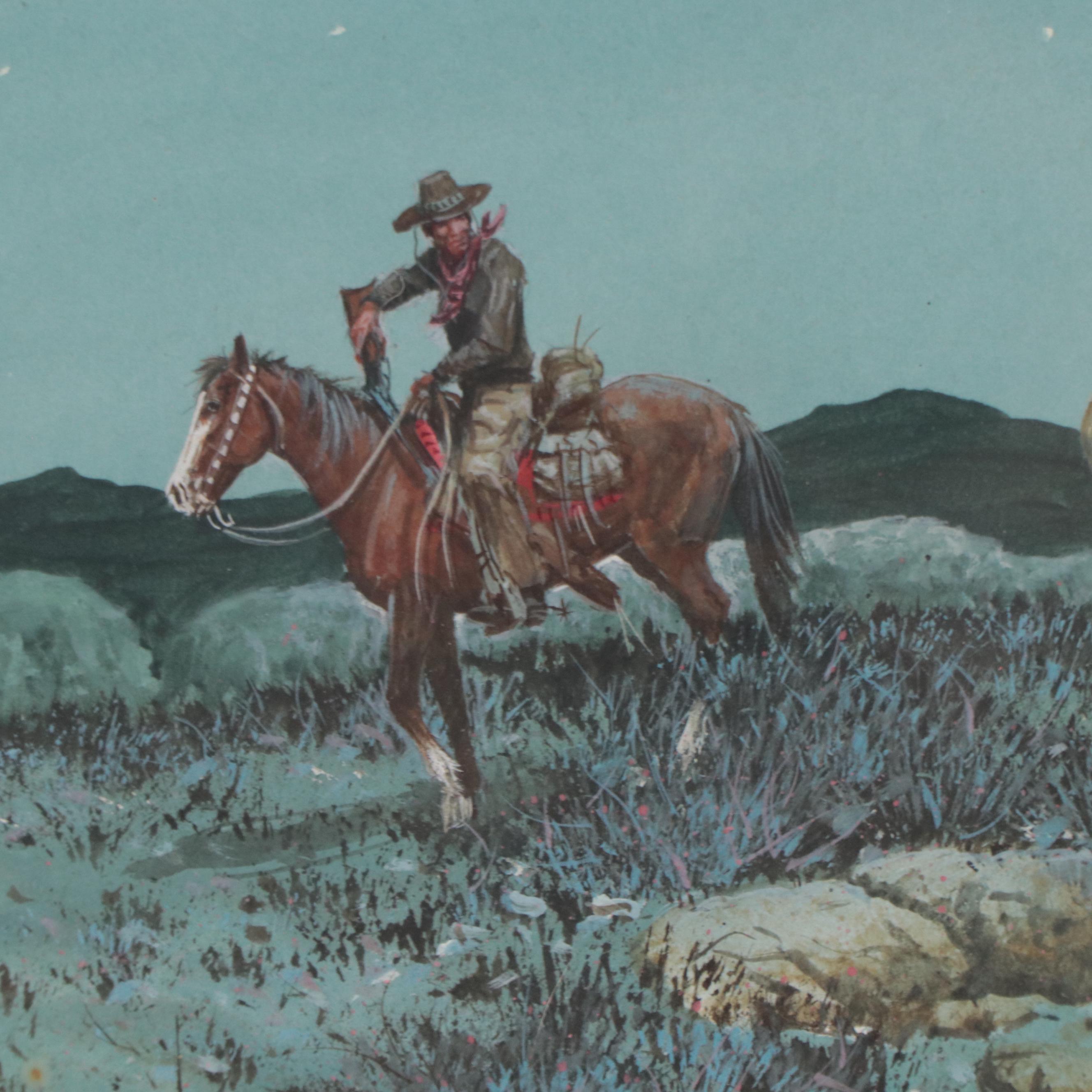 Austin Deuel Nocturne Desert Landscape Gouache Painting