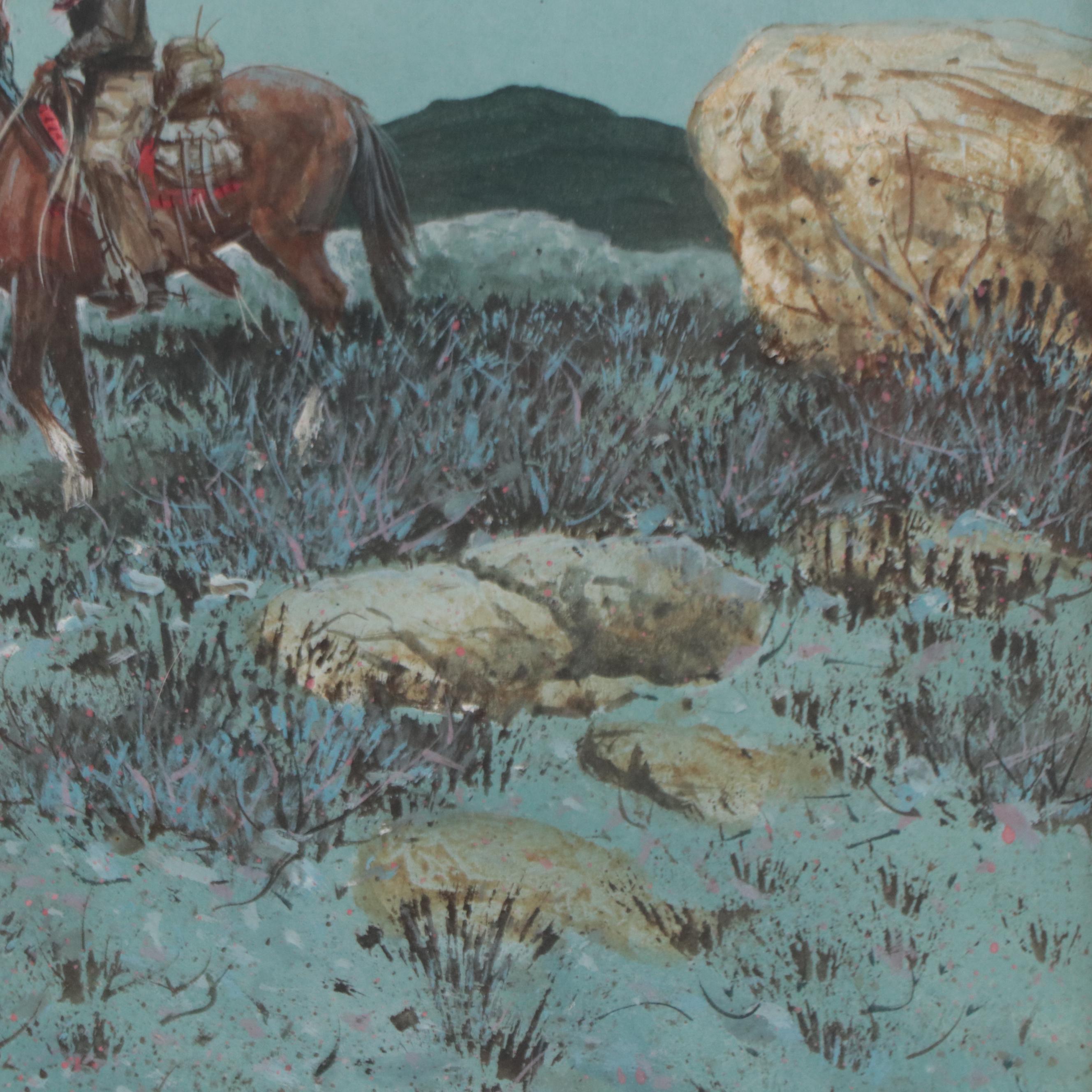 Austin Deuel Nocturne Desert Landscape Gouache Painting