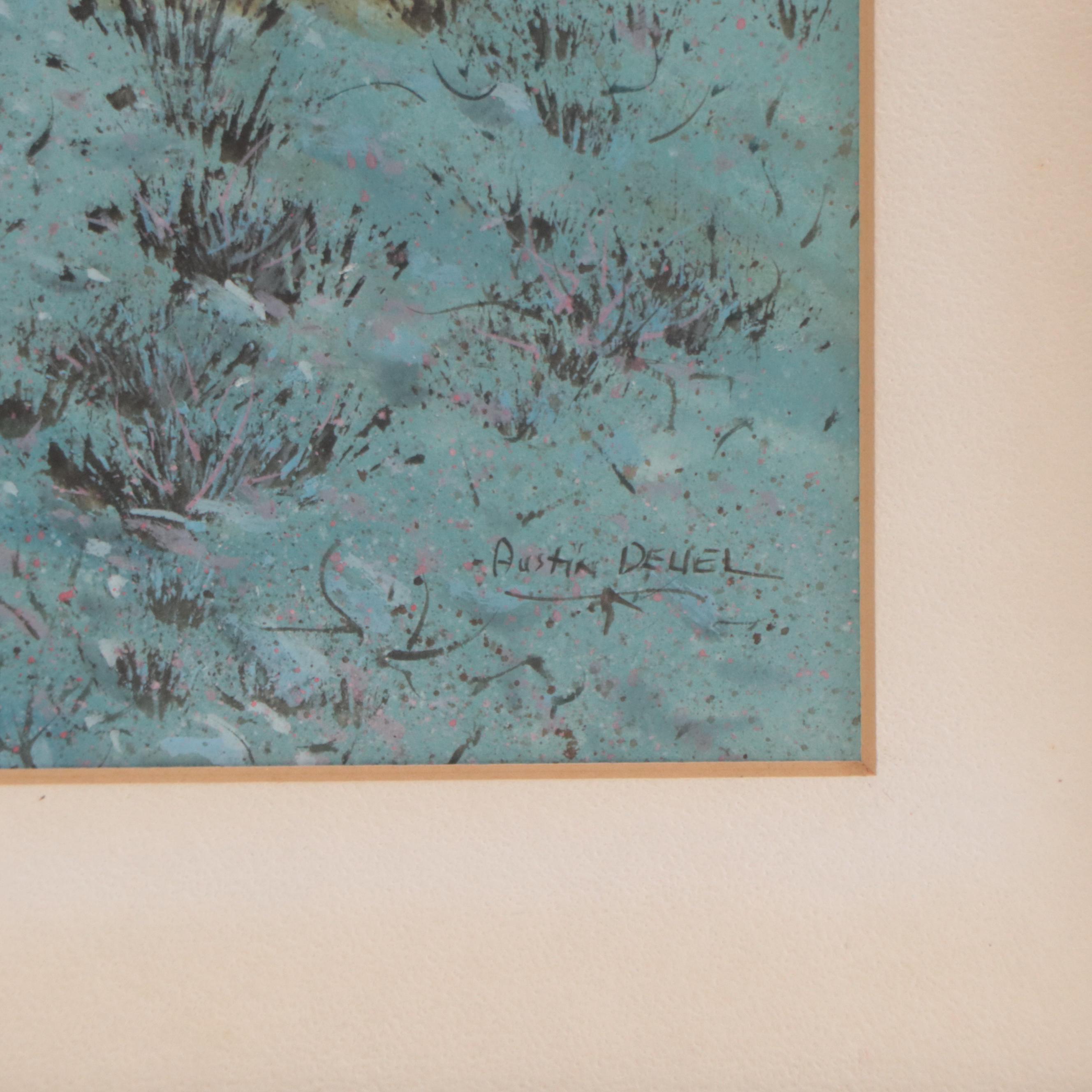 Austin Deuel Nocturne Desert Landscape Gouache Painting