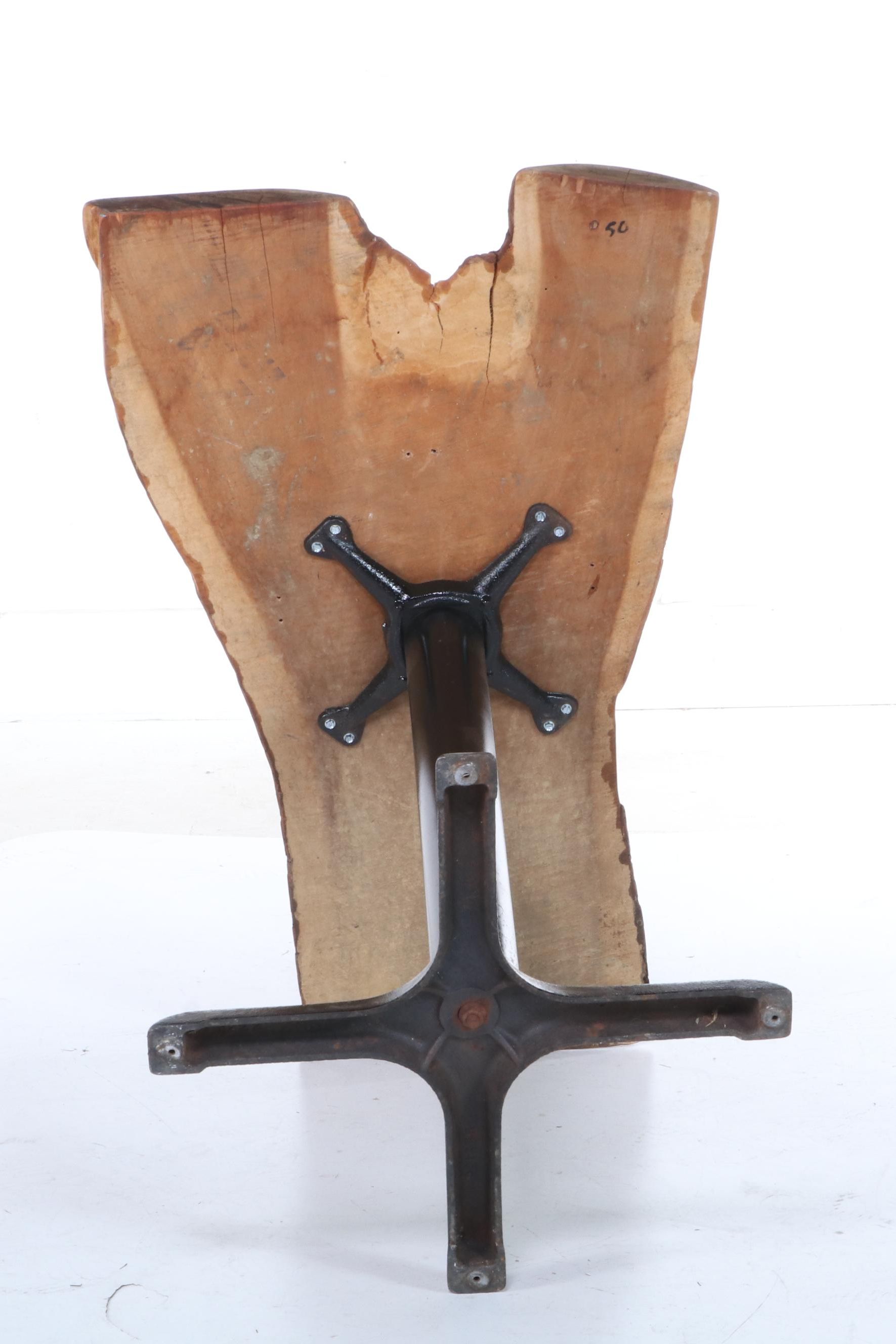 Contemporary Live Edge Wood Slab and Black Metal Pedestal Table