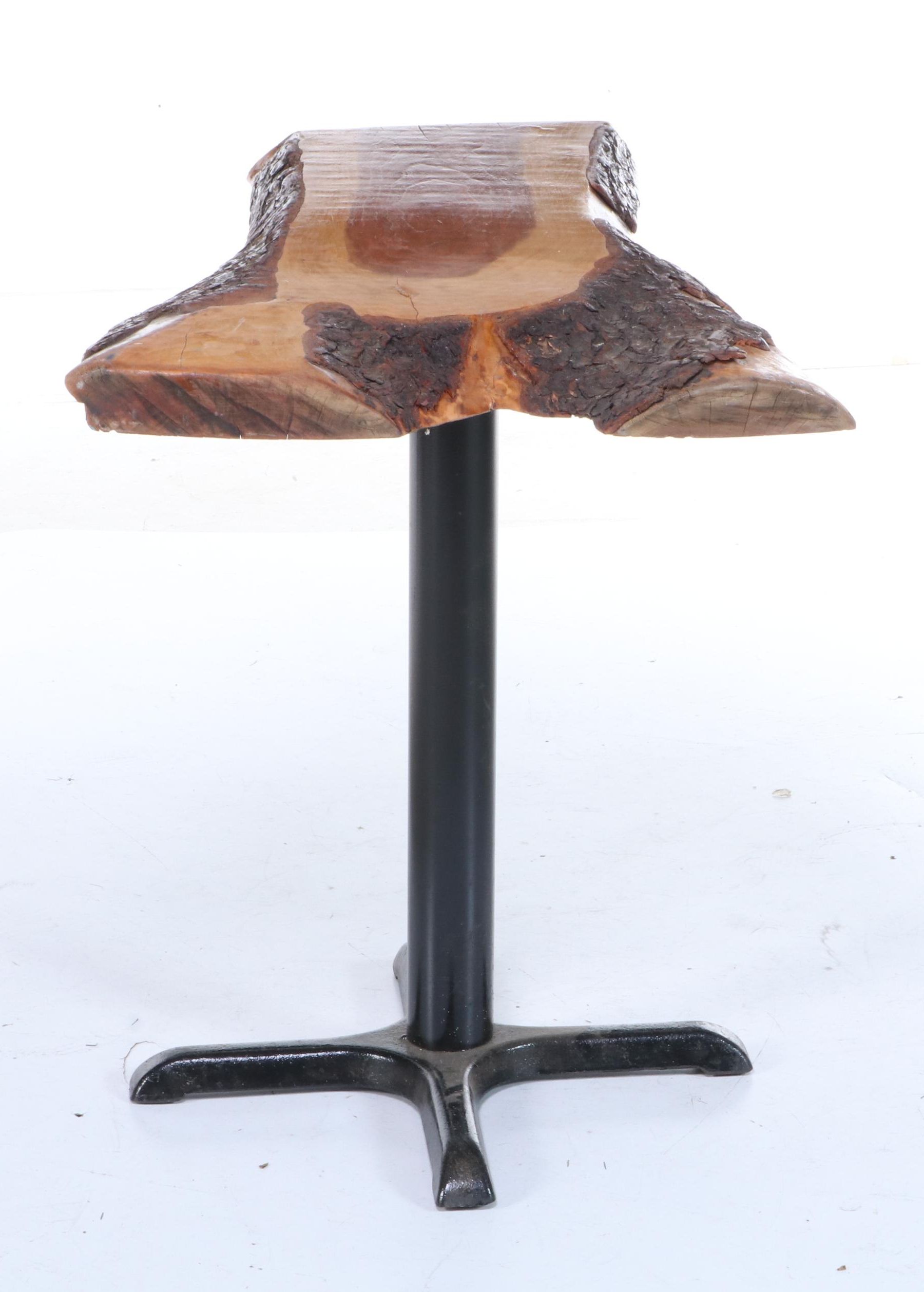 Contemporary Live Edge Wood Slab and Black Metal Pedestal Table