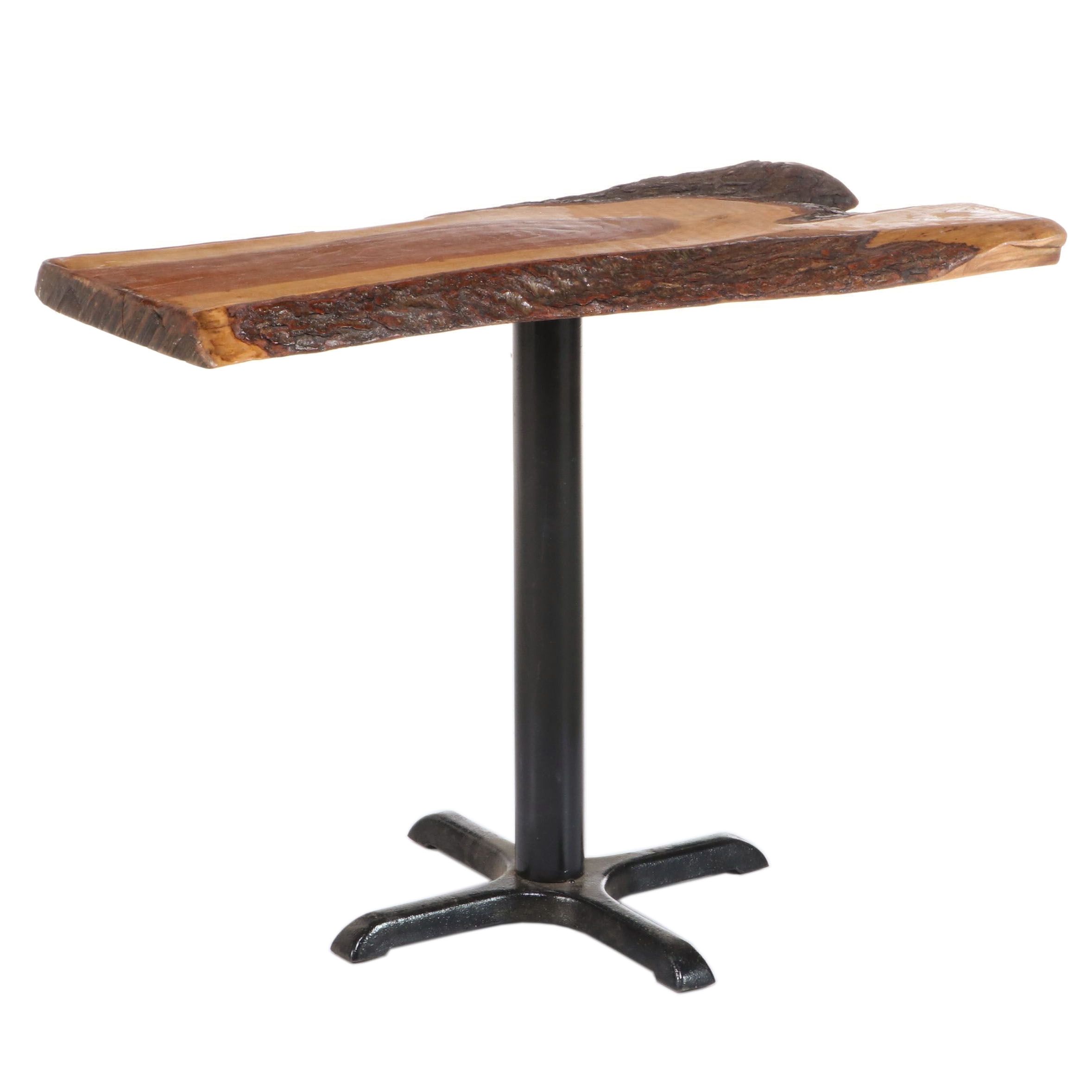 Contemporary Live Edge Wood Slab and Black Metal Pedestal Table