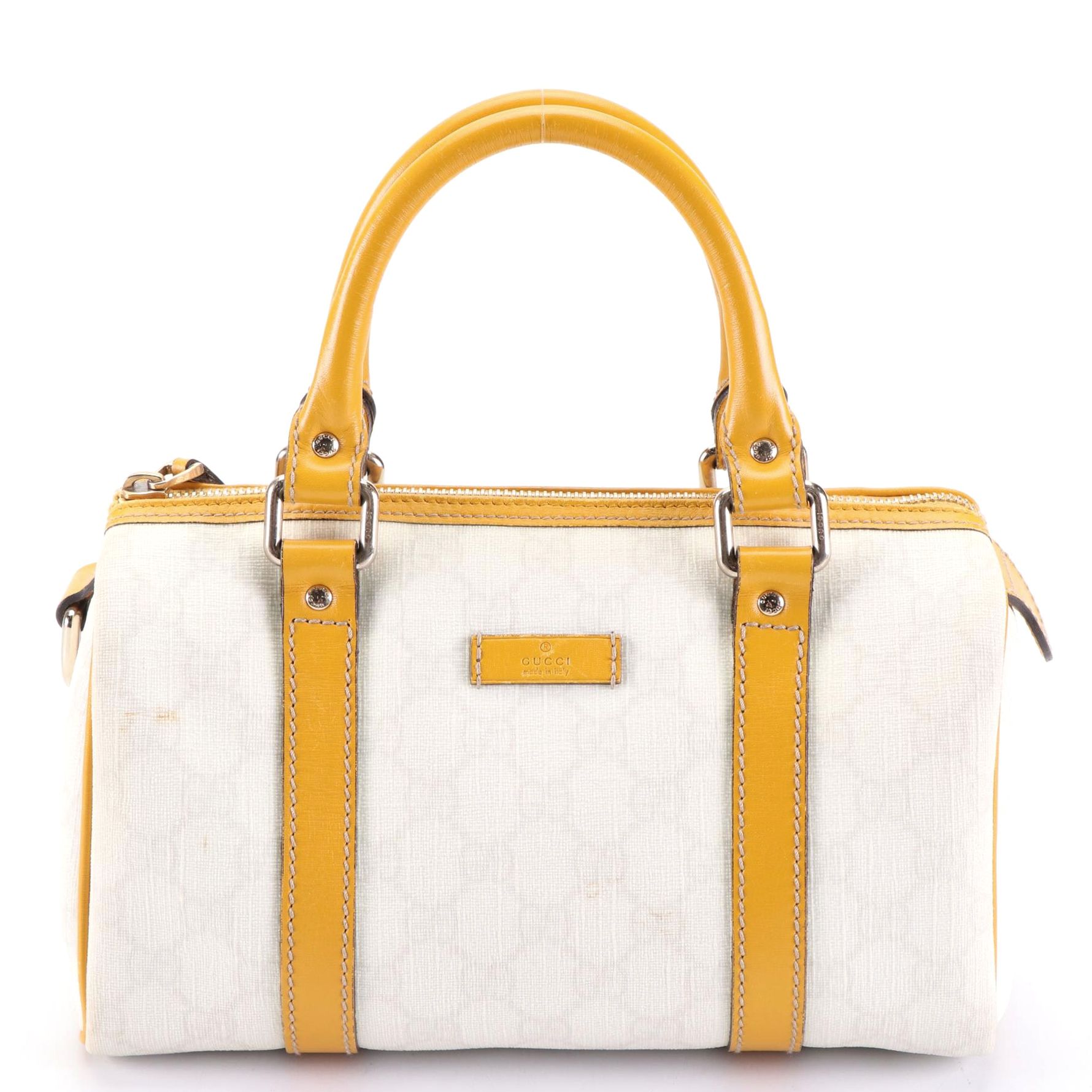 Gucci Mini Boston Bag in GG Supreme Canvas and Leather Trim