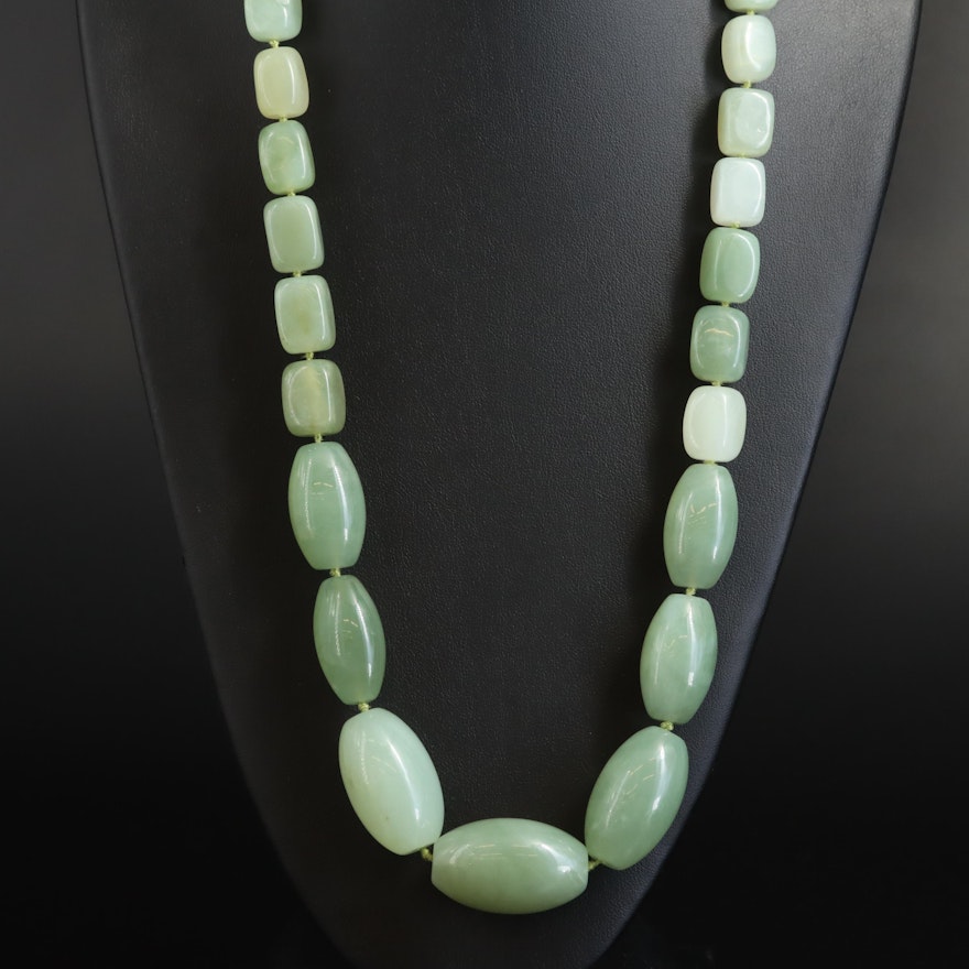 Graduated Nephrite Necklace with Sterling Clasp