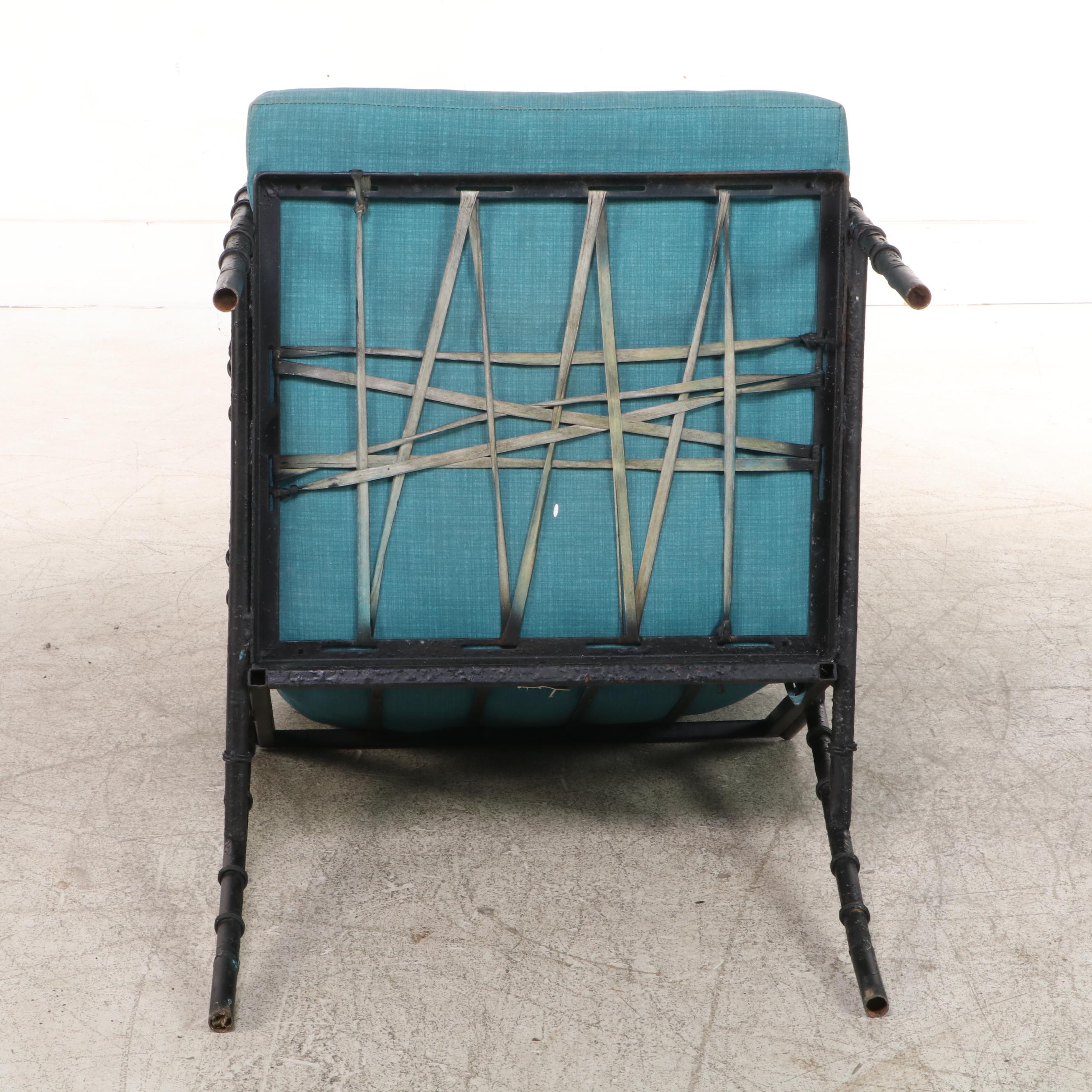 Pair of Faux-Bamboo Iron Patio Armchairs with Cushions