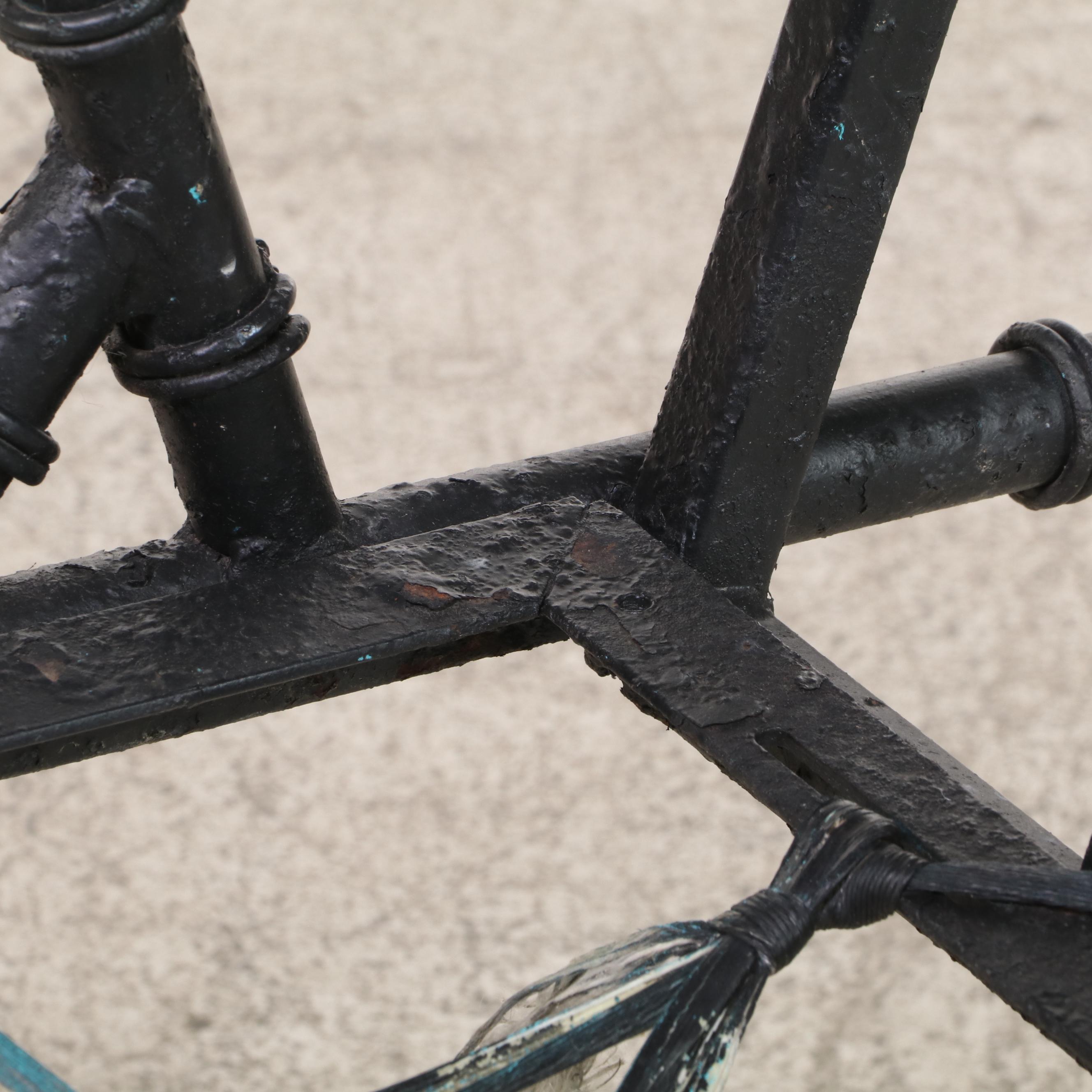 Pair of Faux-Bamboo Iron Patio Armchairs with Cushions