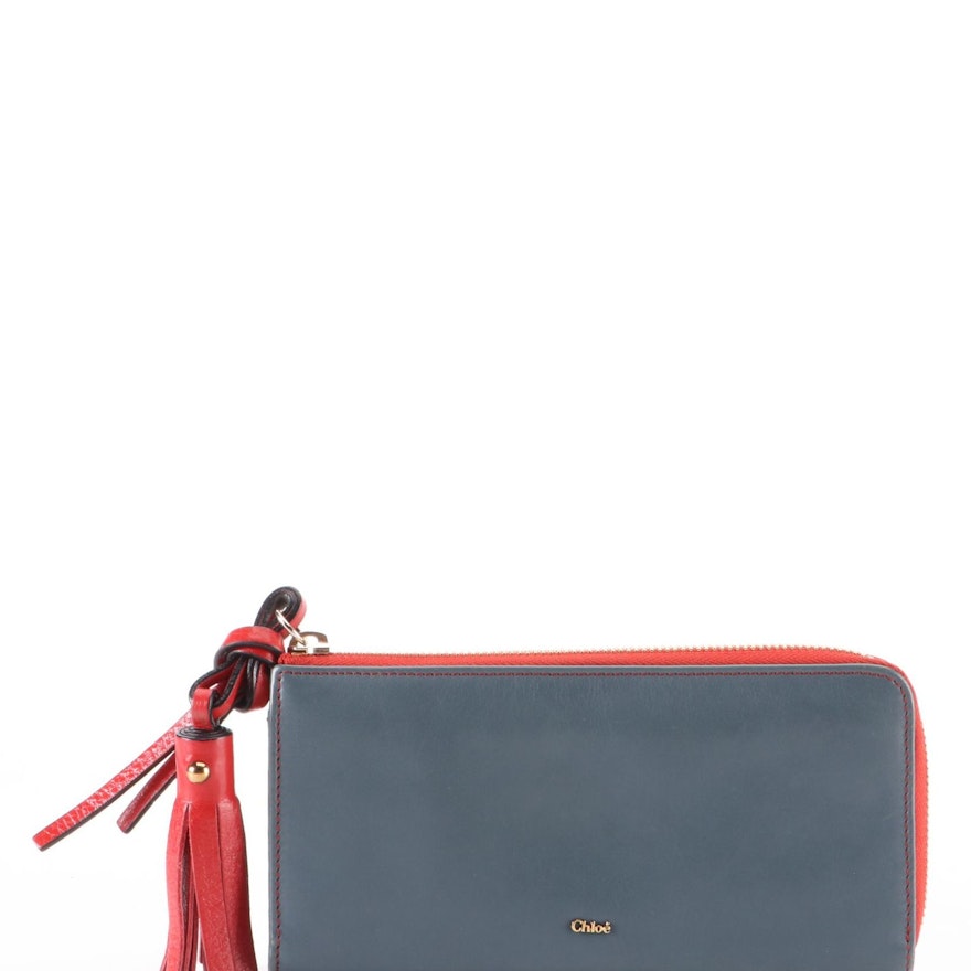 Chloé Zip-Around Tassel Wallet in Bicolor Leather