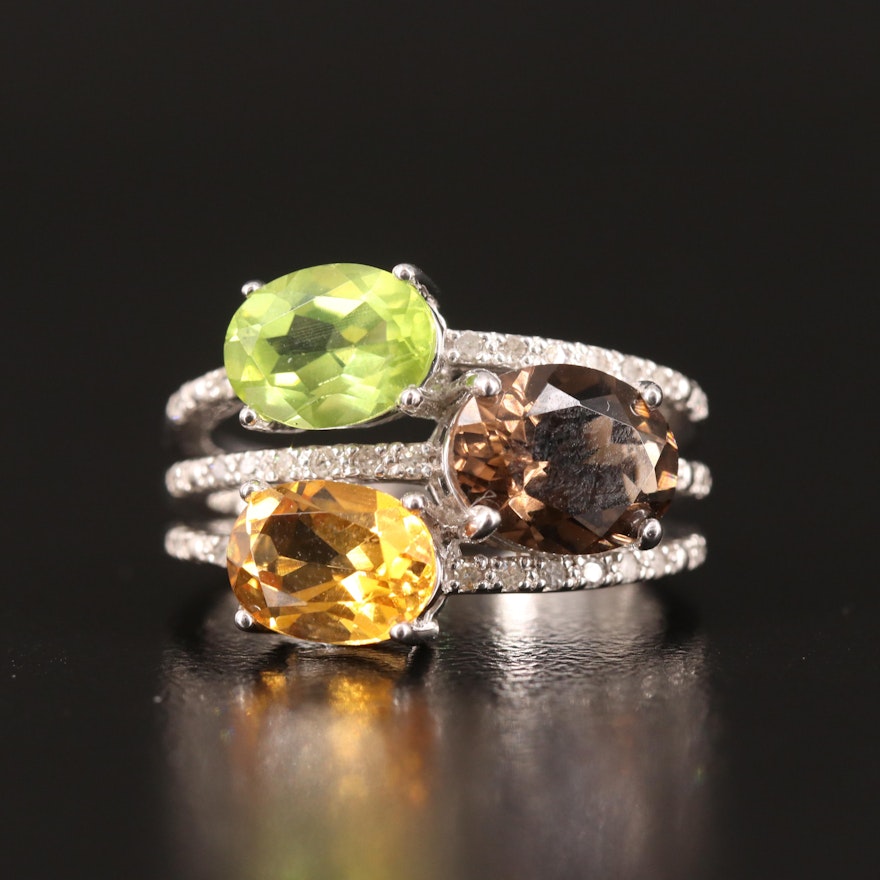 Sterling Citrine, Peridot and Diamond Ring