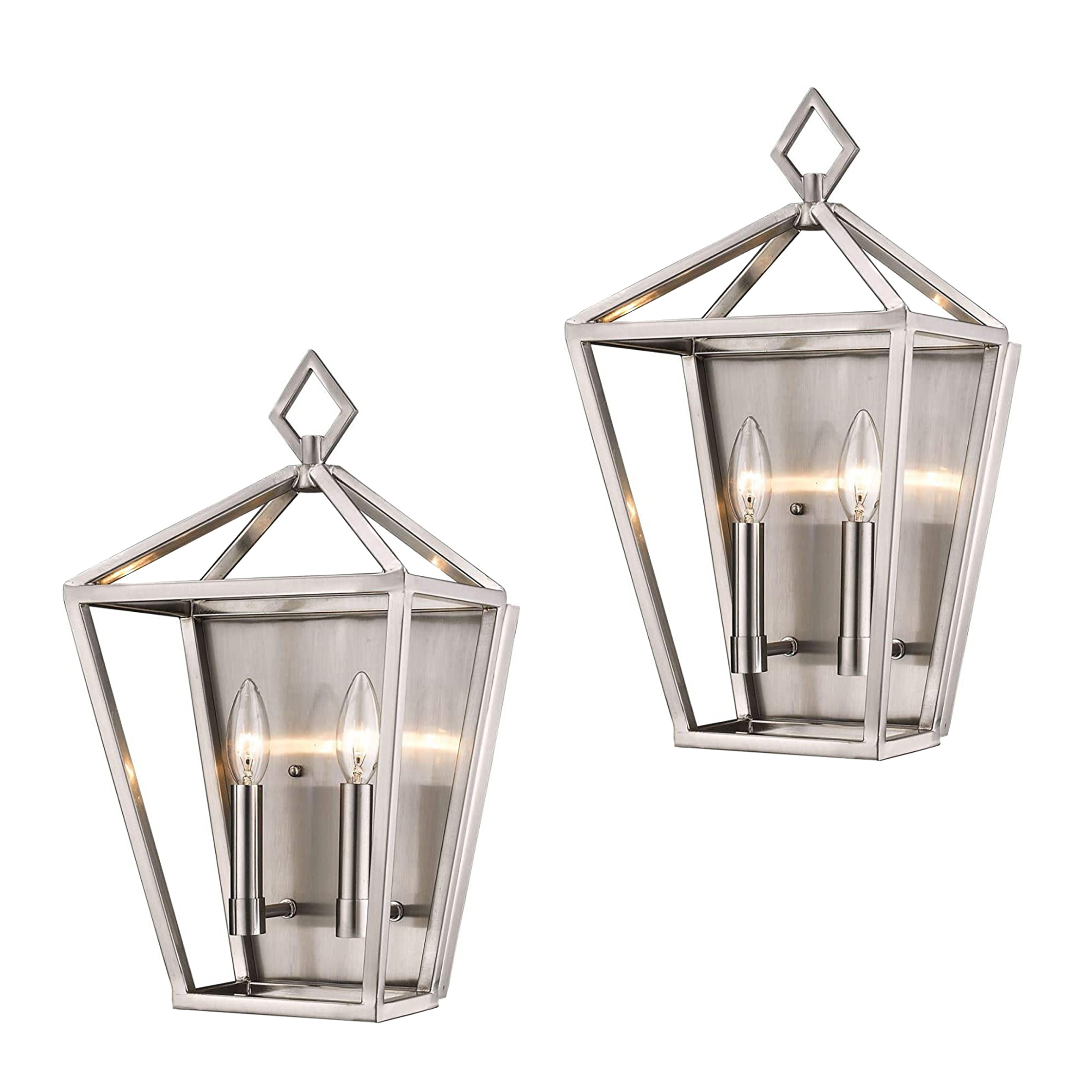 Two Millennium Lighting Brushed Nickel Finish Arnold Two-Light Bathroom Sconces