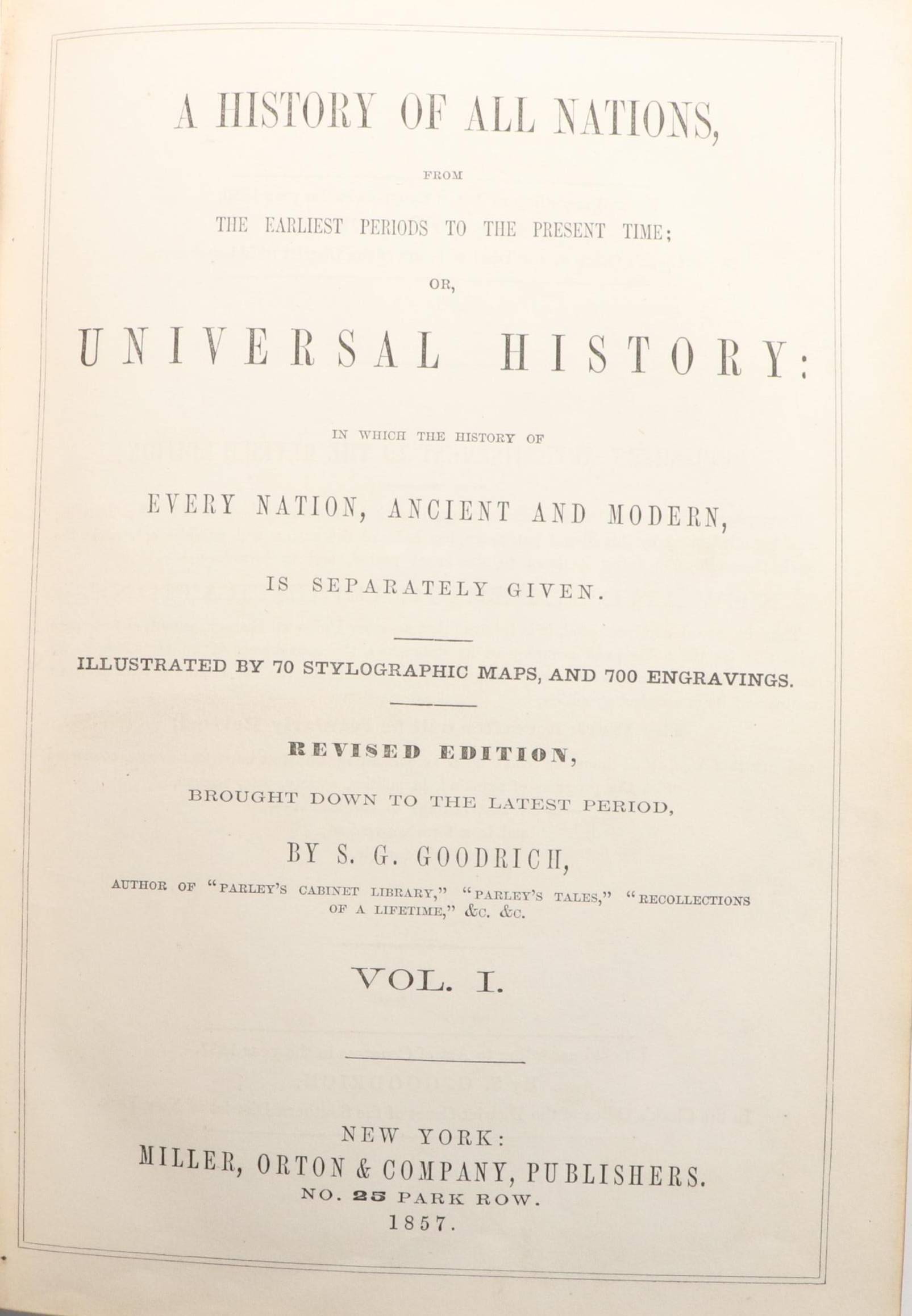 Illustrated "A History of All Nations" Two-Volume Set by S. G. Goodrich, 1857