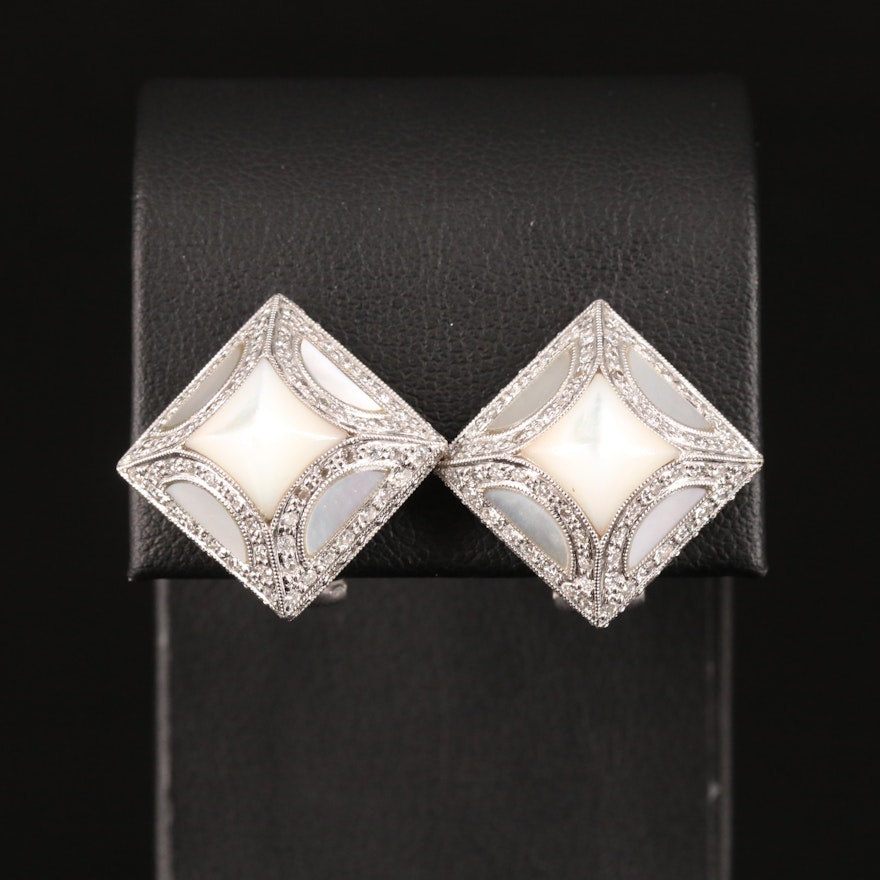 18K Mother-of-Pearl and 2.00 CTW Diamond Earrings