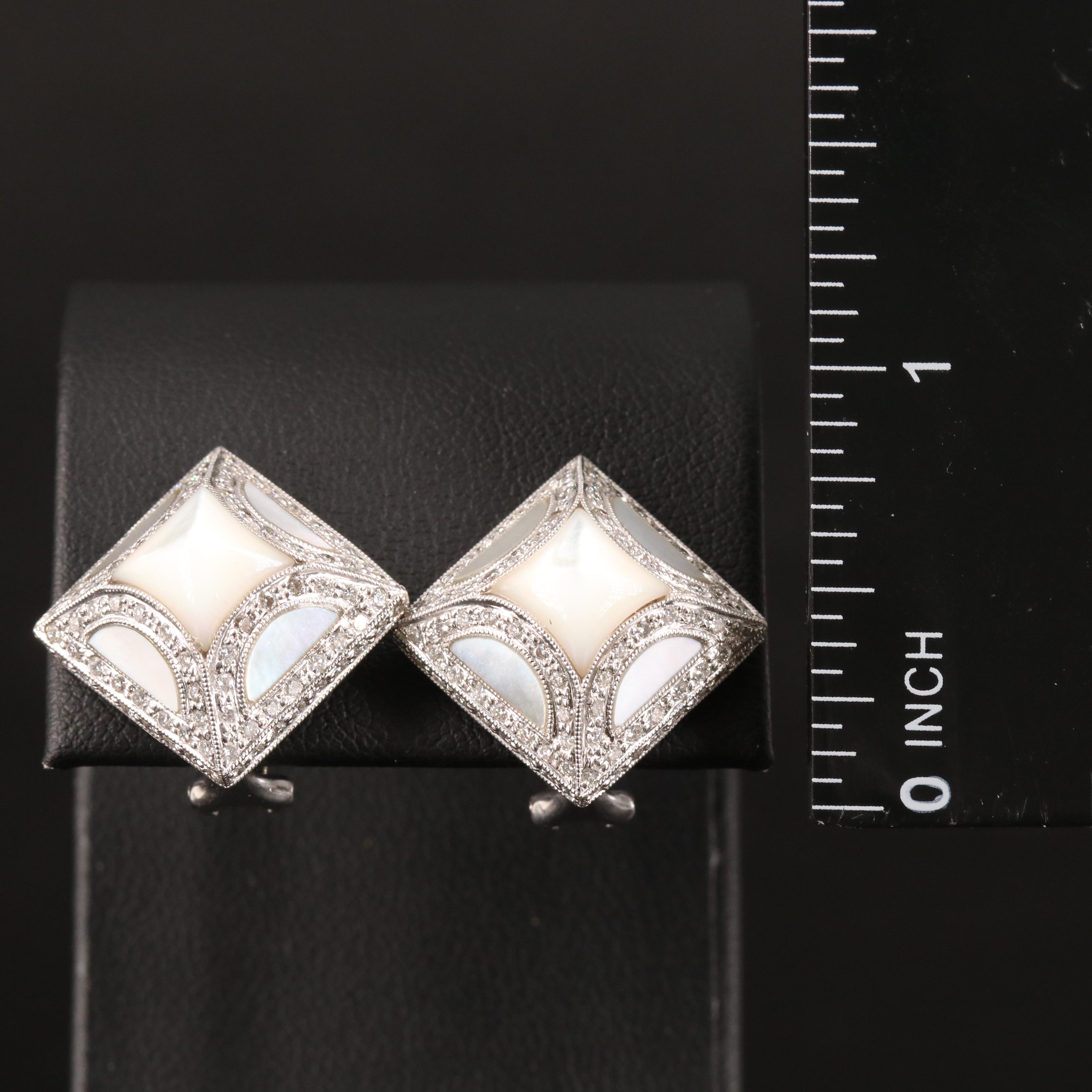 18K Mother-of-Pearl and 2.00 CTW Diamond Earrings