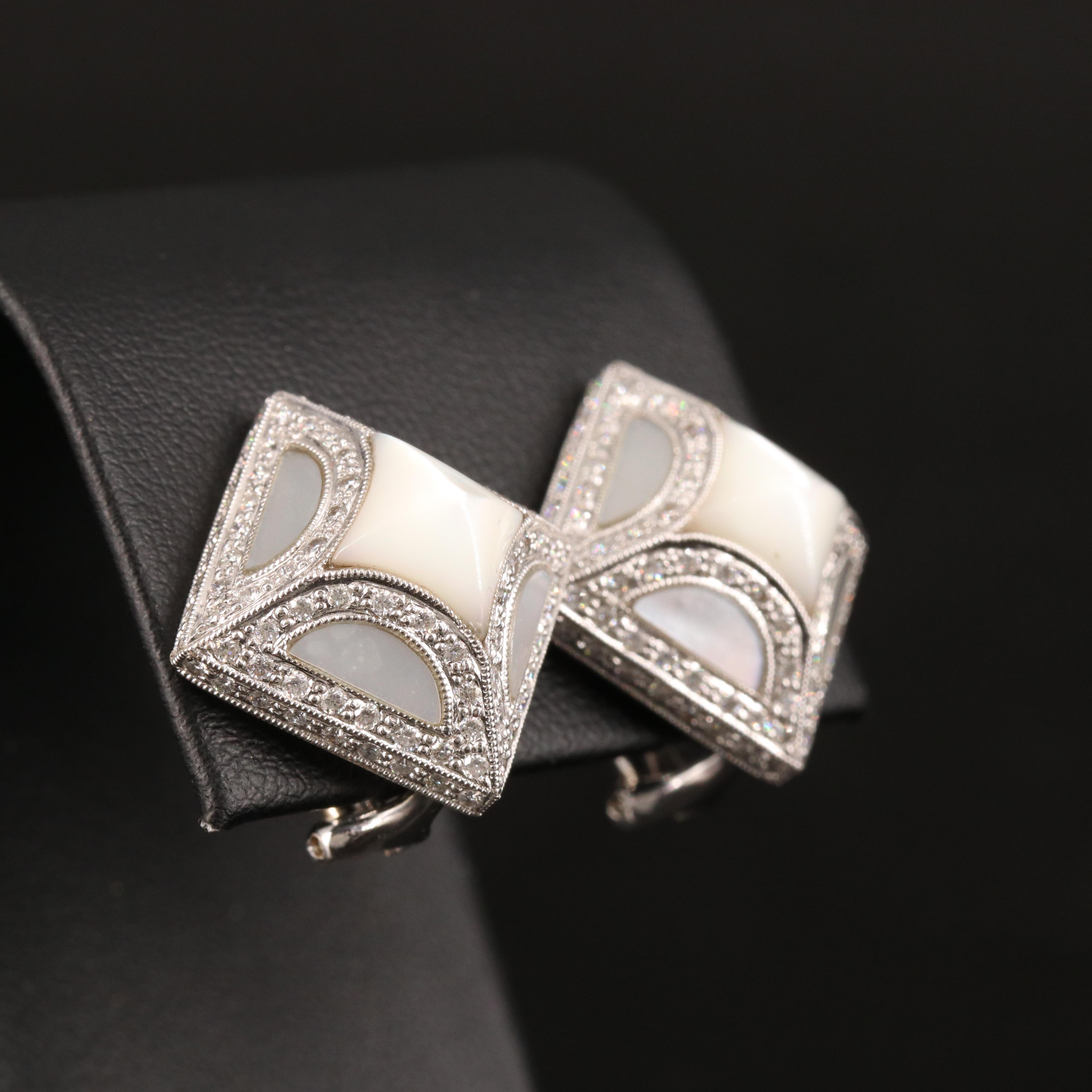 18K Mother-of-Pearl and 2.00 CTW Diamond Earrings