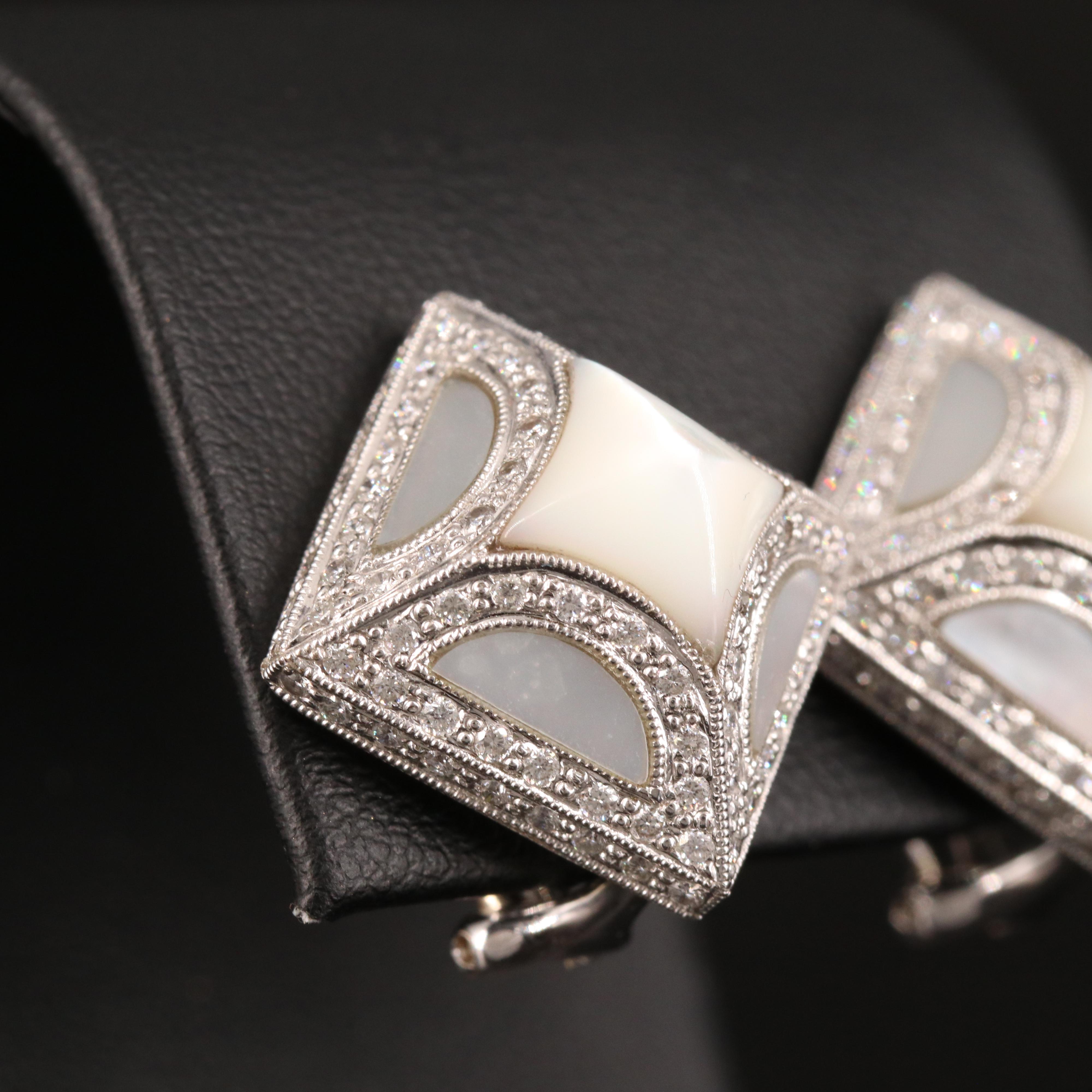 18K Mother-of-Pearl and 2.00 CTW Diamond Earrings