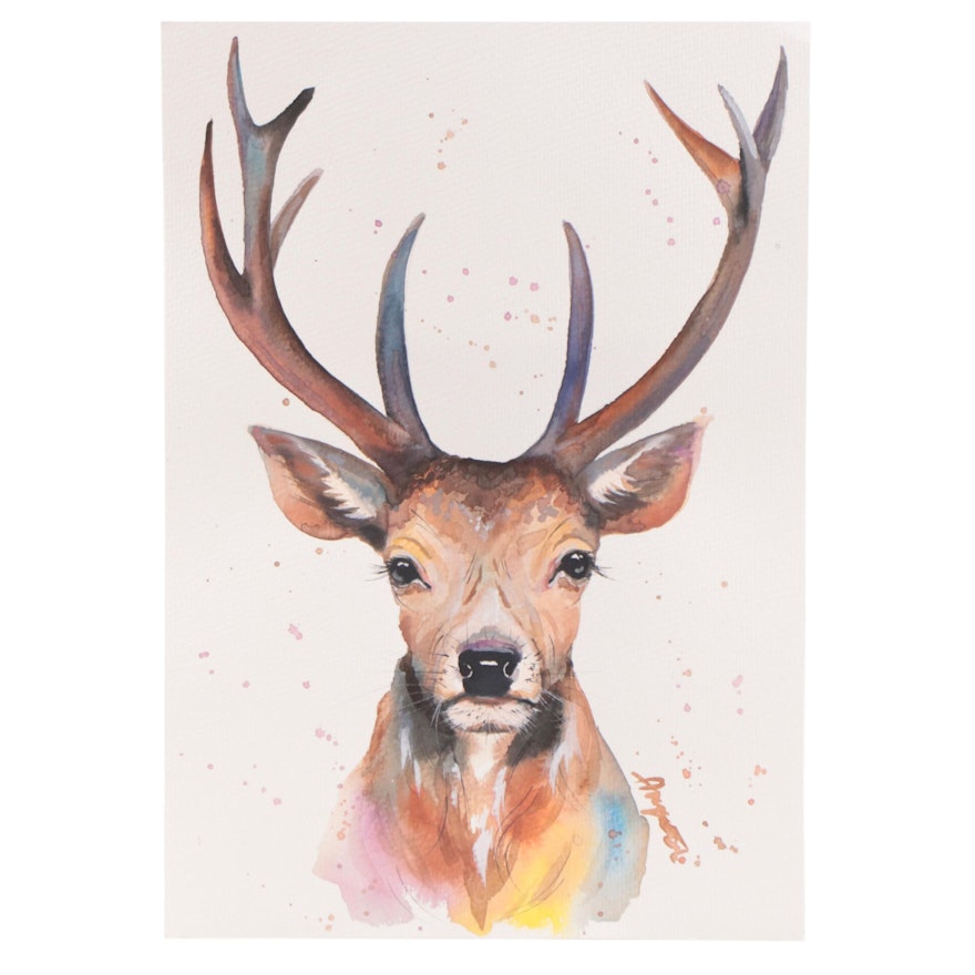 Anne Gorywine Watercolor Painting of Deer, 2022