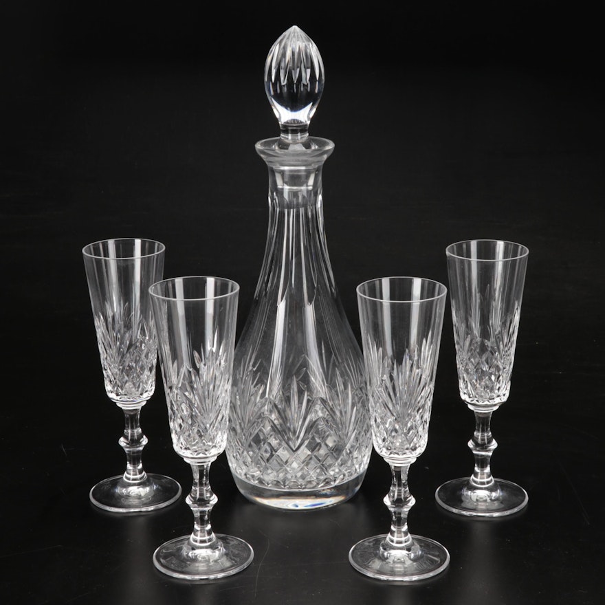 Edinburgh Crystal Decanter with Royal Crystal Rock Champagne Flutes