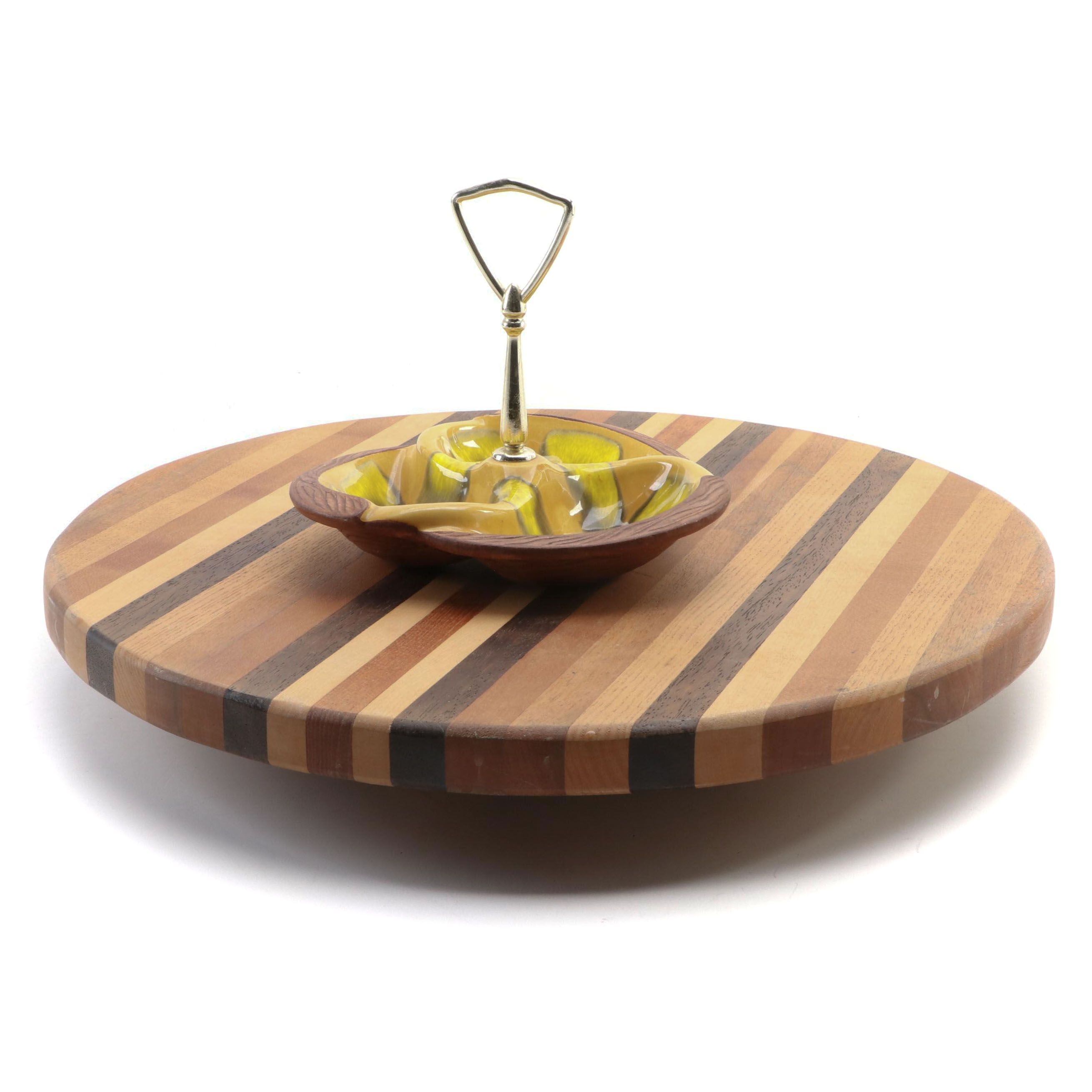 Multi-Wood Lazy Susan with Ceramic Relish Dish