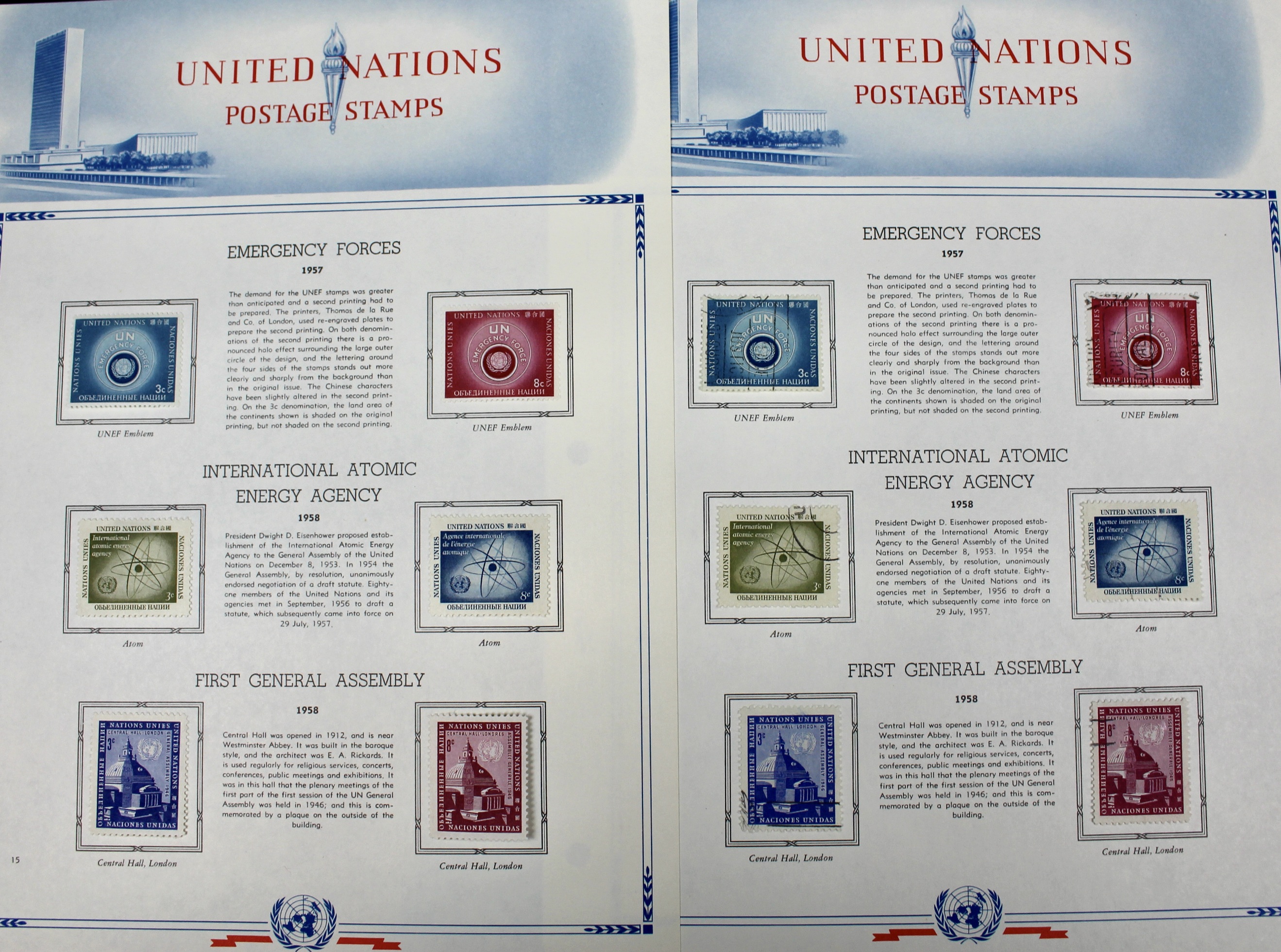 United Nations Postage Stamps, 1950s to 1990s