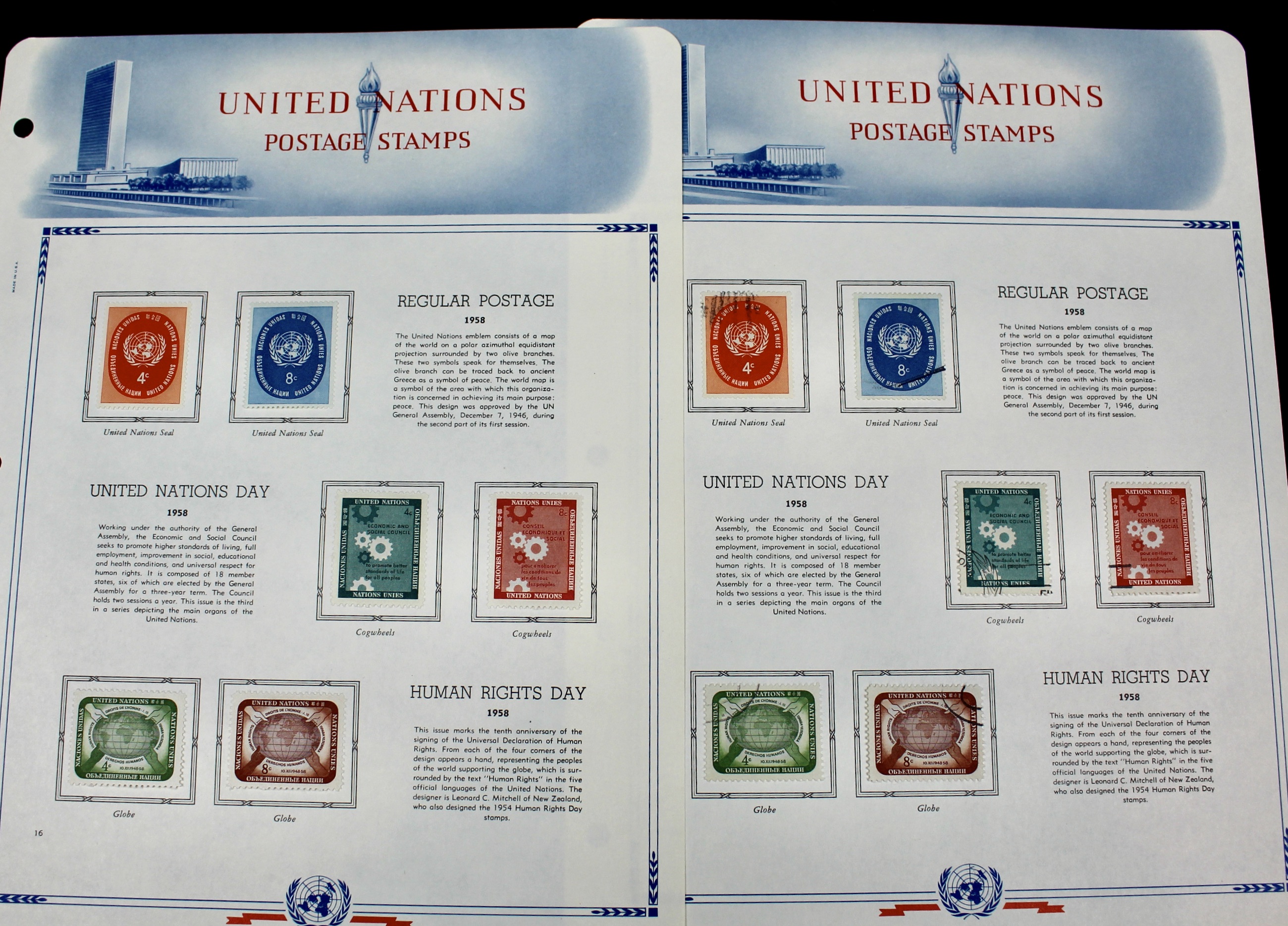 United Nations Postage Stamps, 1950s to 1990s