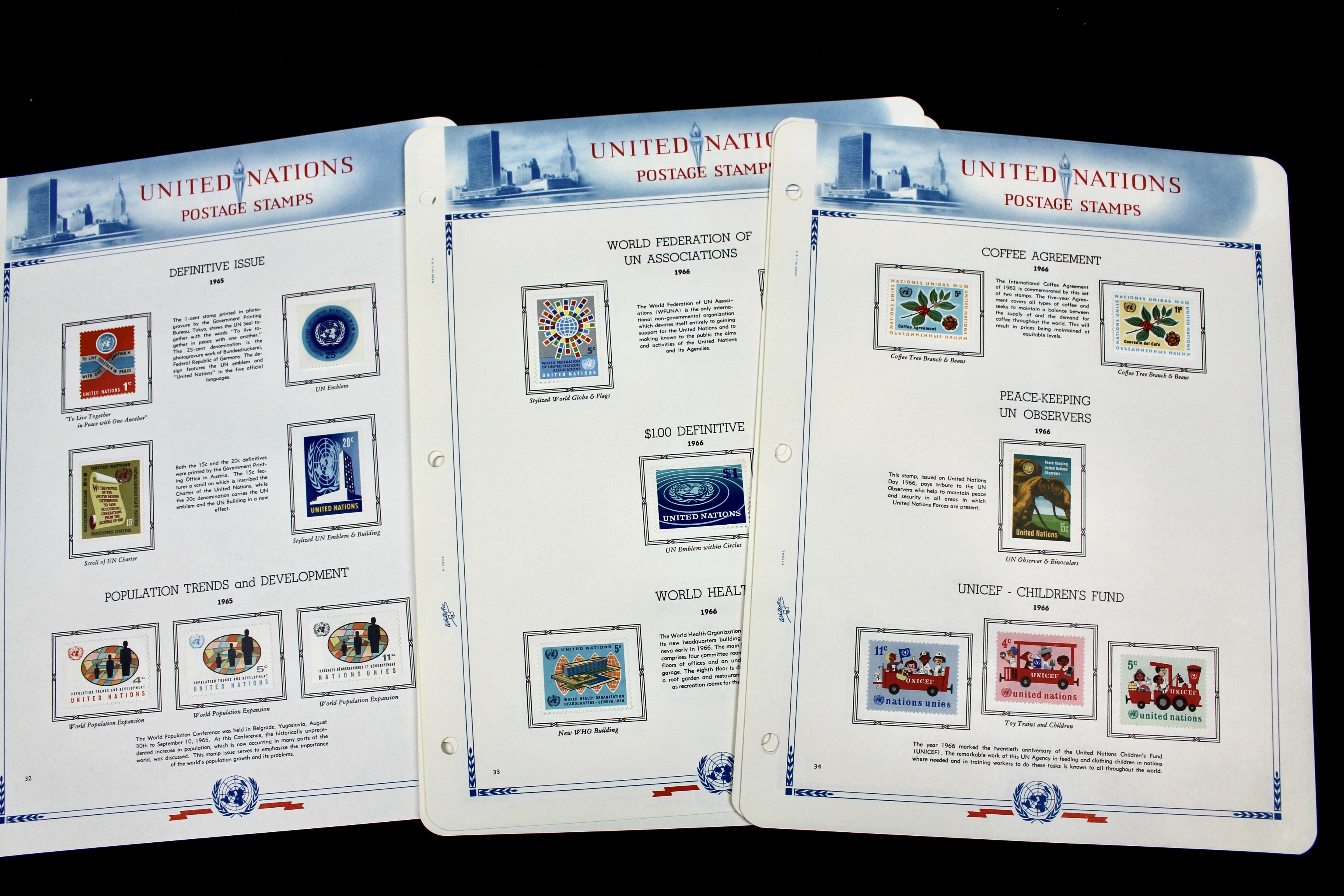 United Nations Postage Stamps, 1950s to 1990s
