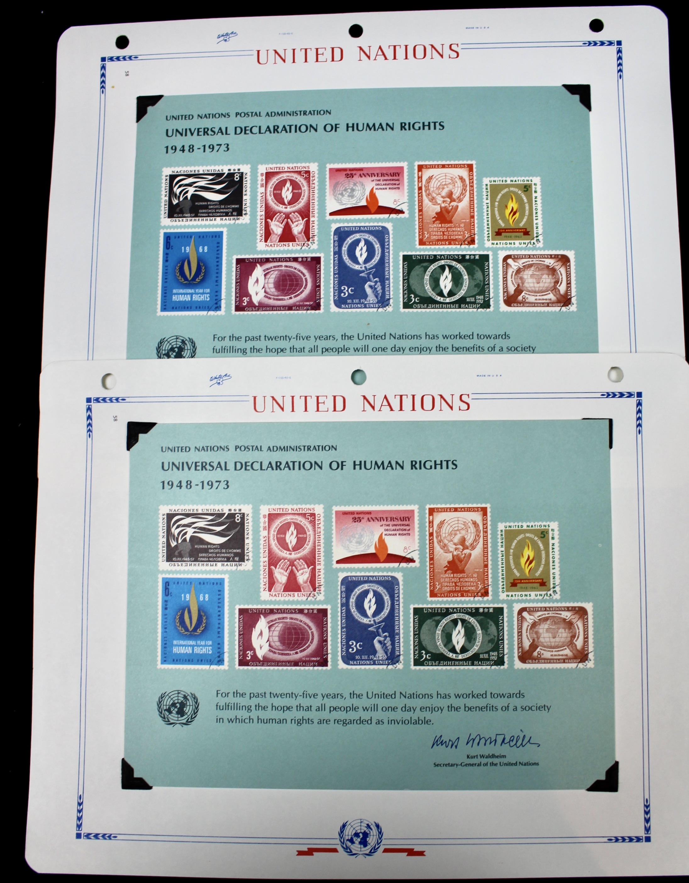 United Nations Postage Stamps, 1950s to 1990s