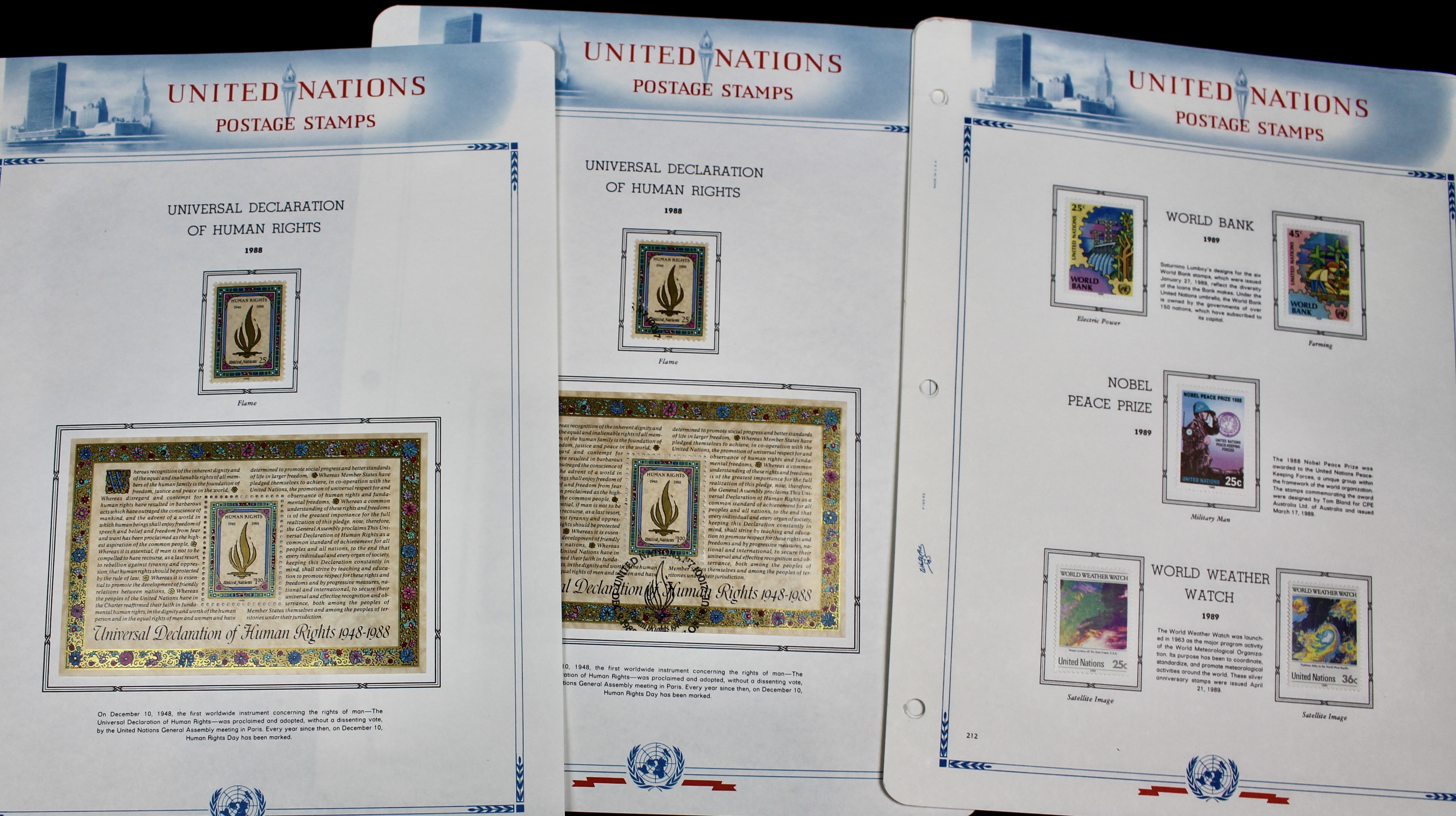 United Nations Postage Stamps, 1950s to 1990s