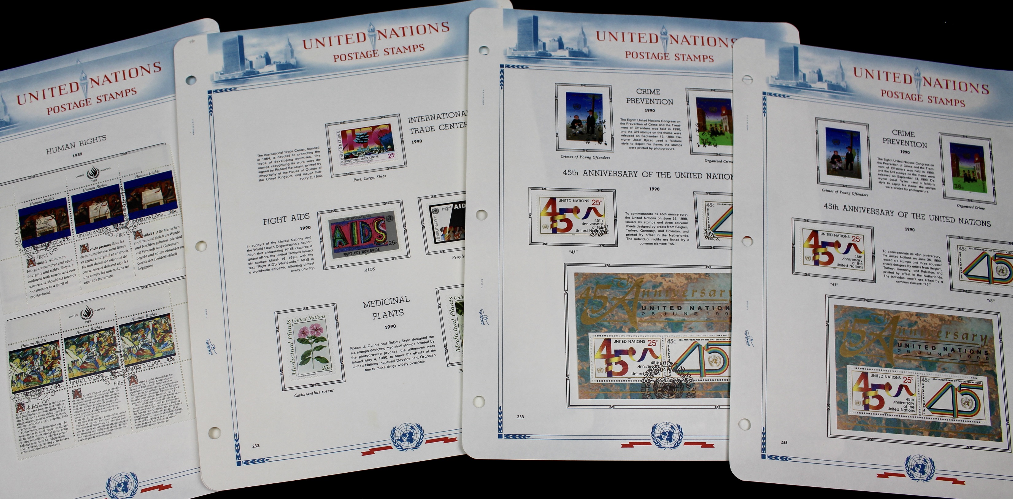 United Nations Postage Stamps, 1950s to 1990s