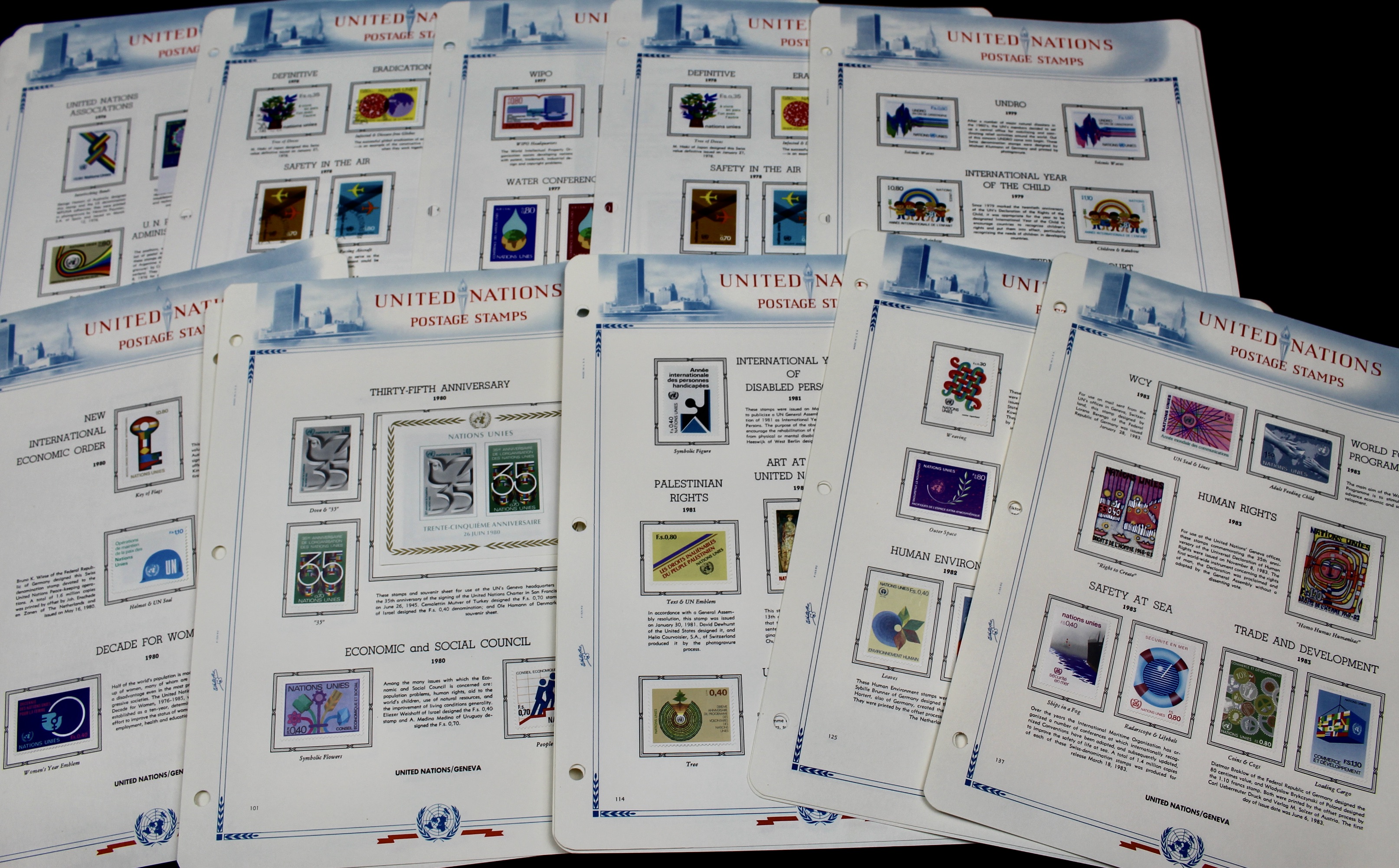 United Nations Postage Stamps, 1950s to 1990s
