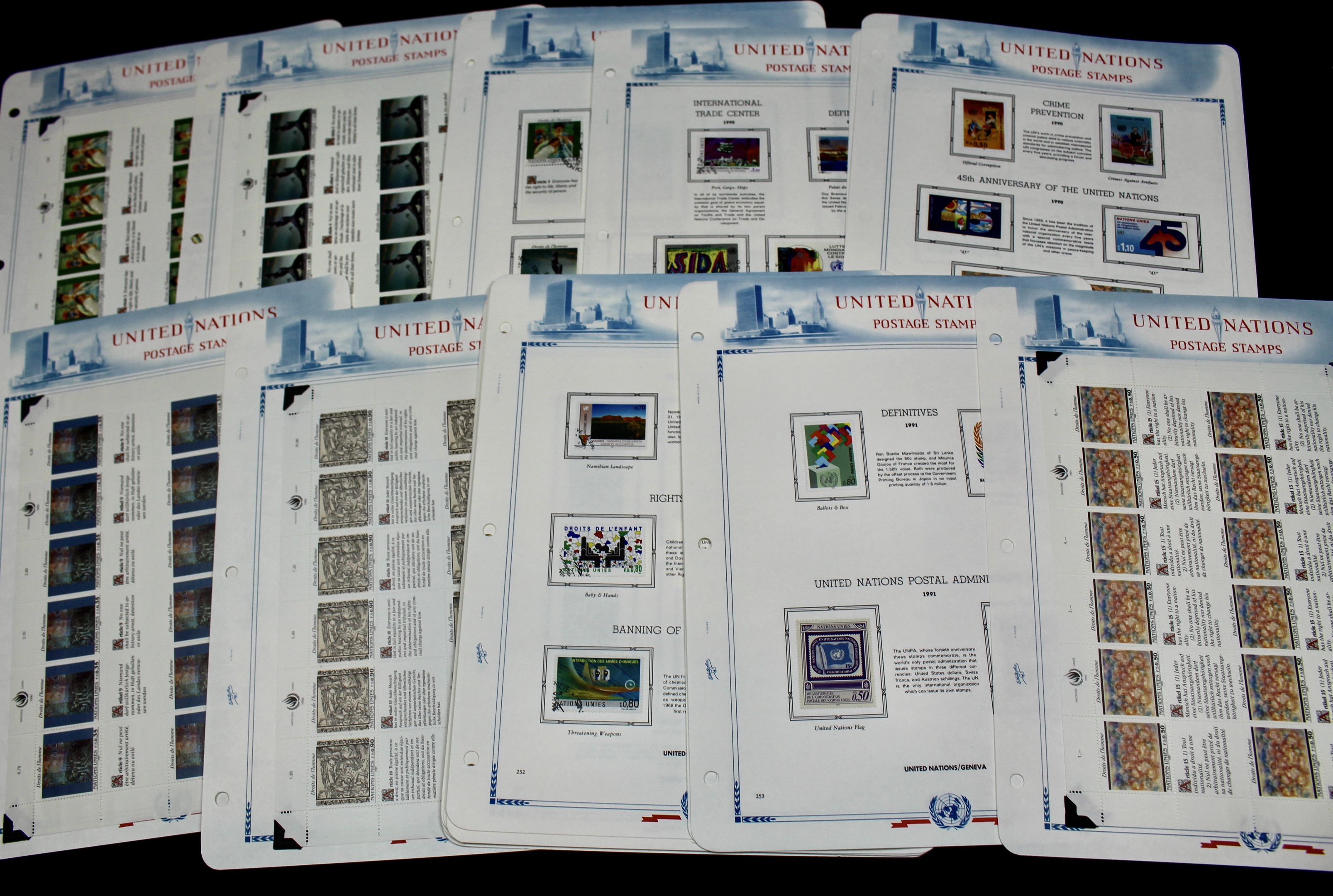 United Nations Postage Stamps, 1950s to 1990s