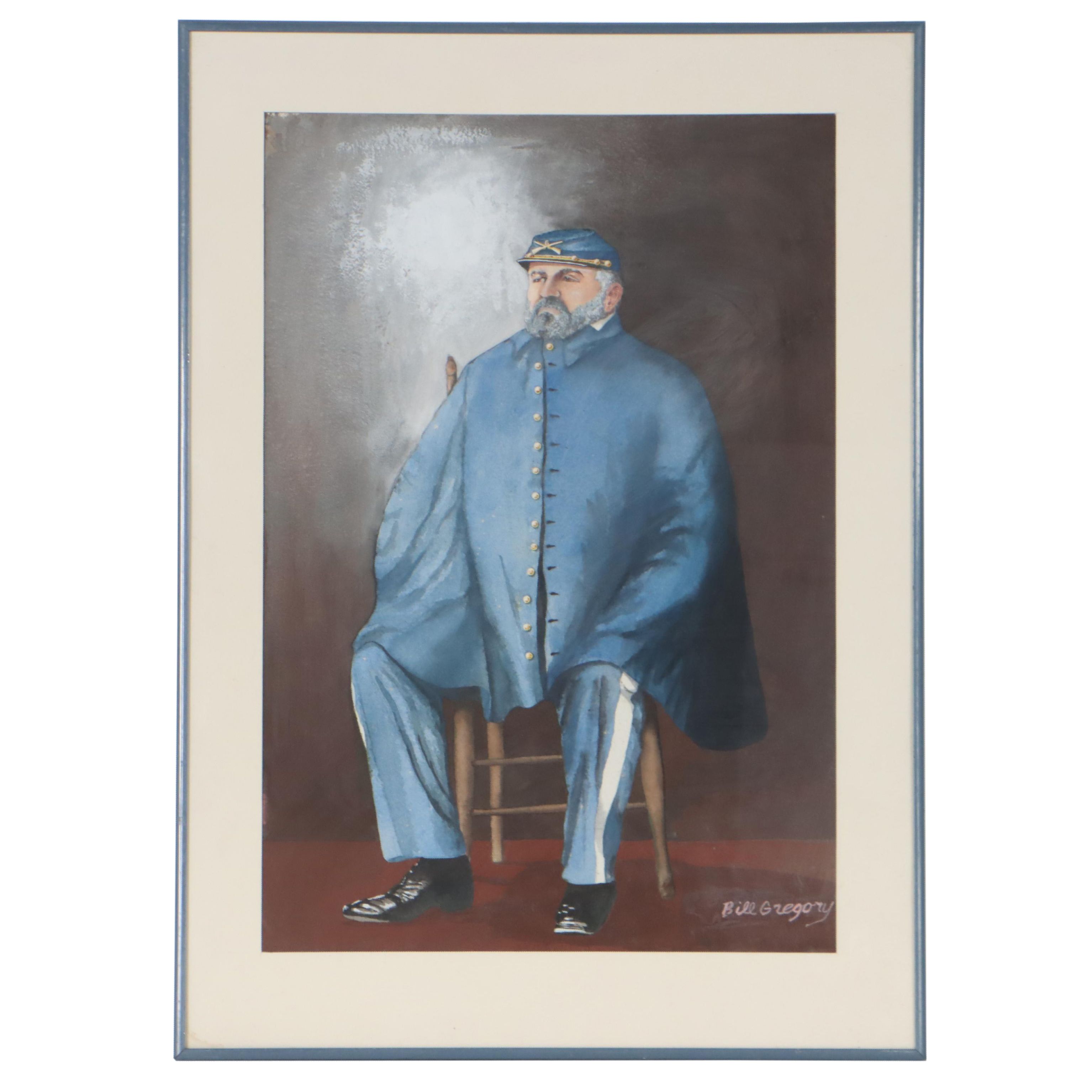Bill Gregory Portrait Watercolor Painting of Civil War Union "General Thomas"
