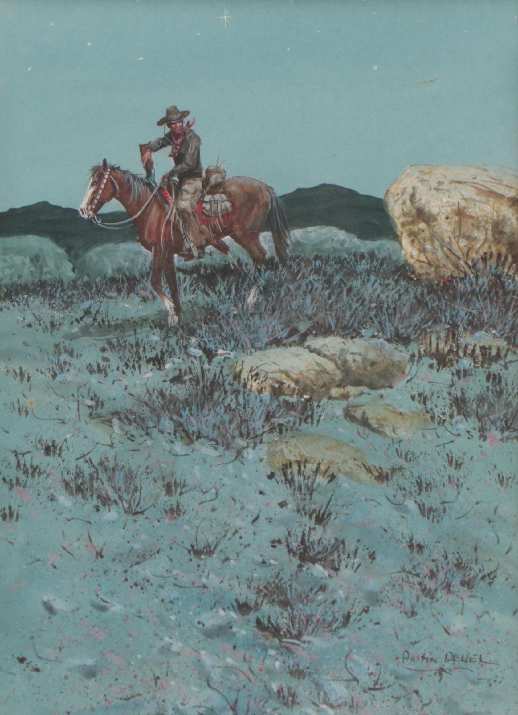 Austin Deuel Nocturne Desert Landscape Gouache Painting